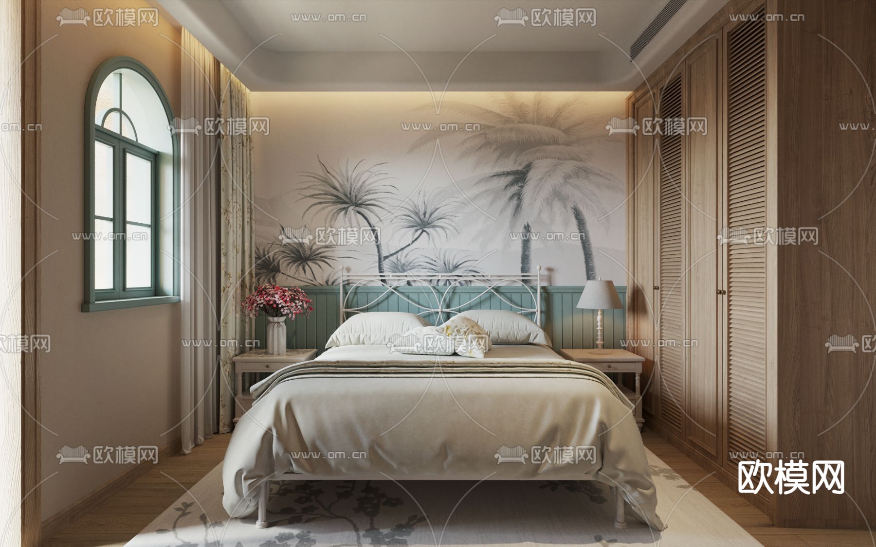 地中海卧室主人房3d模型下载（渲染图1）