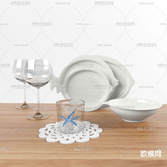 现代碗碟杯子酒杯免费3d模型下载