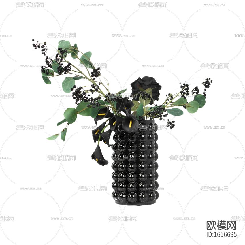 现代简约黑色陶瓷艺术花瓶马蹄莲摆放花艺