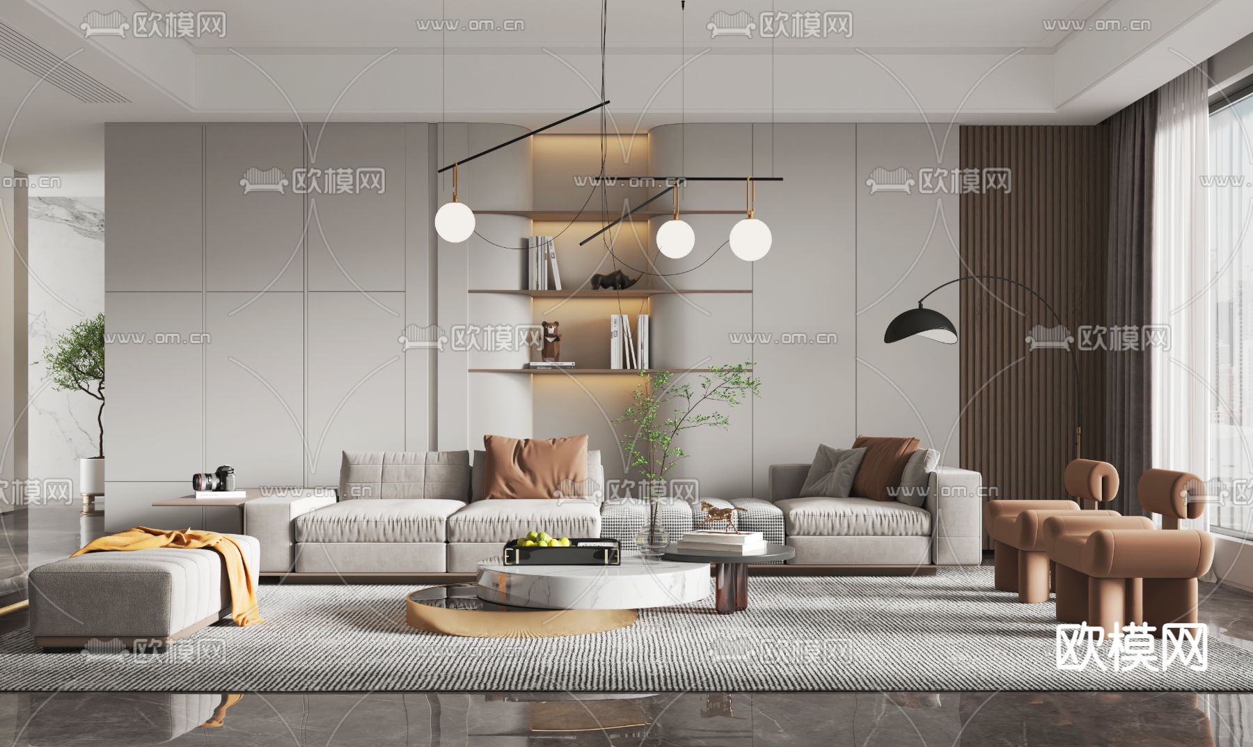 现代布艺沙发组合3d模型下载