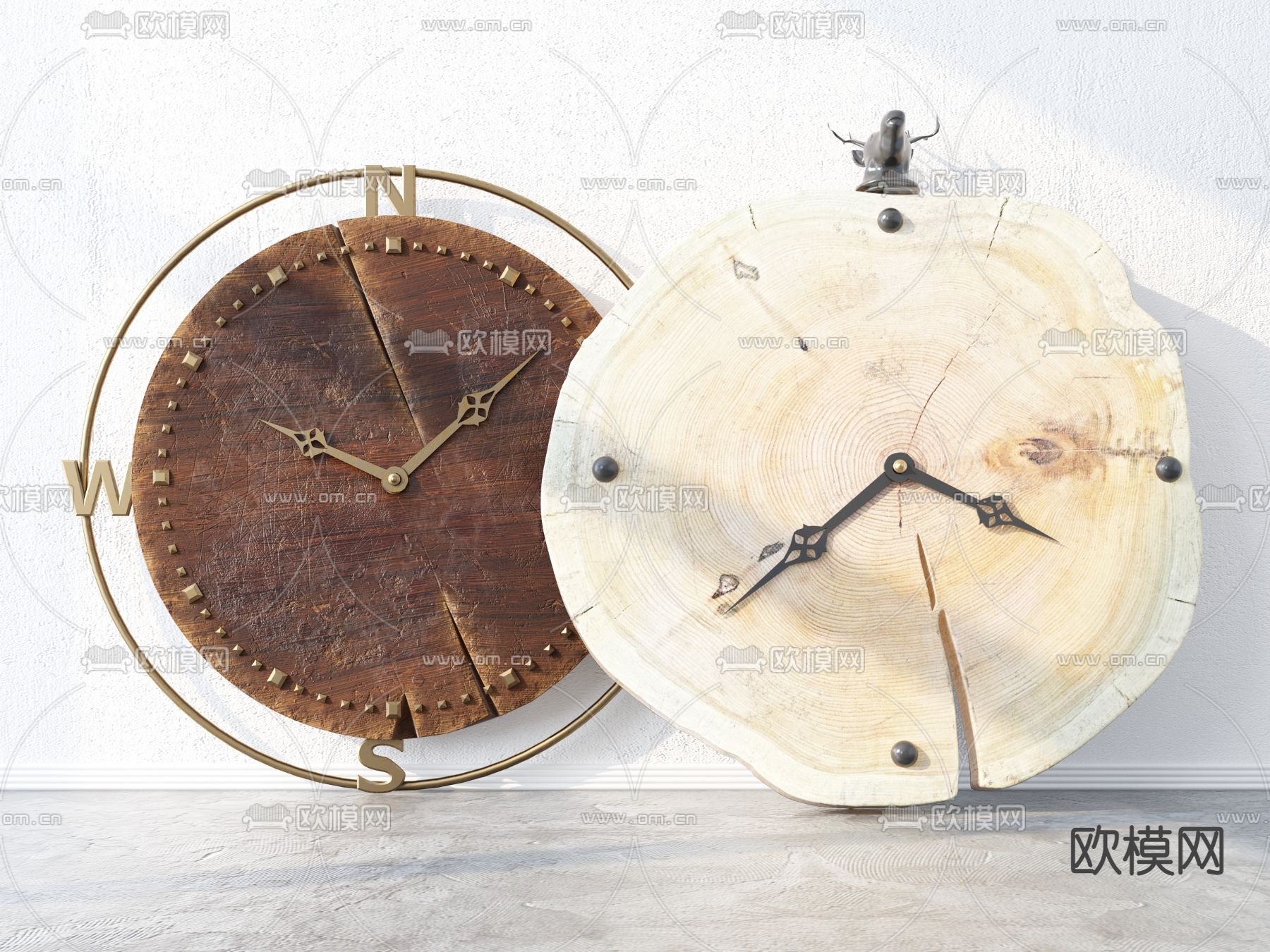 现代原木装饰钟3d模型下载