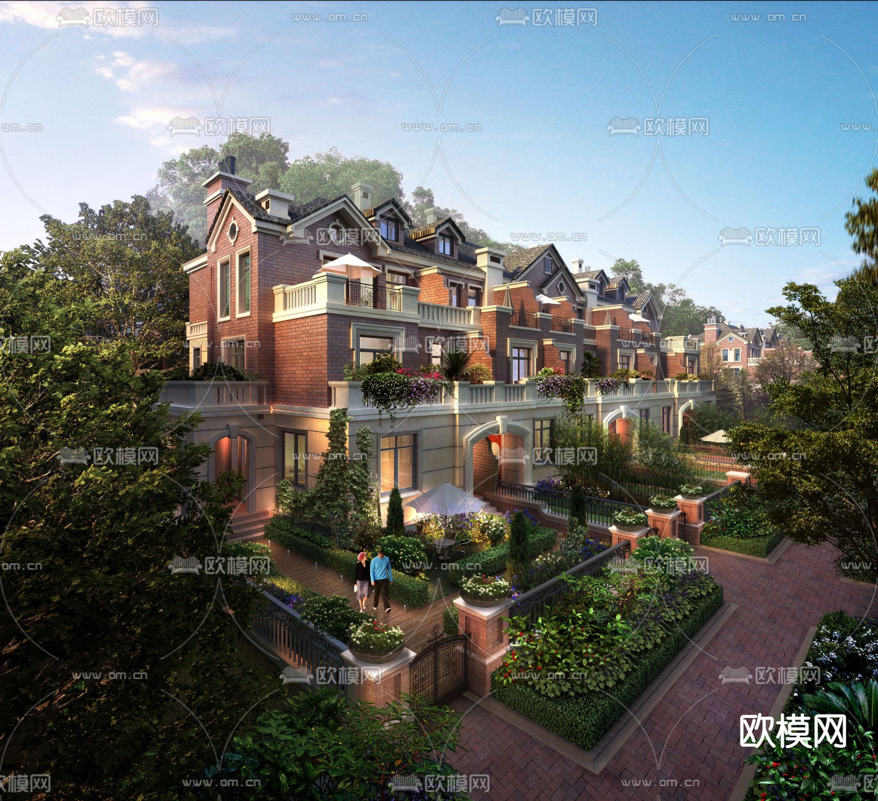新中式别墅庭院鸟瞰3d模型下载_ID12049479_3dmax免费模型-欧模网