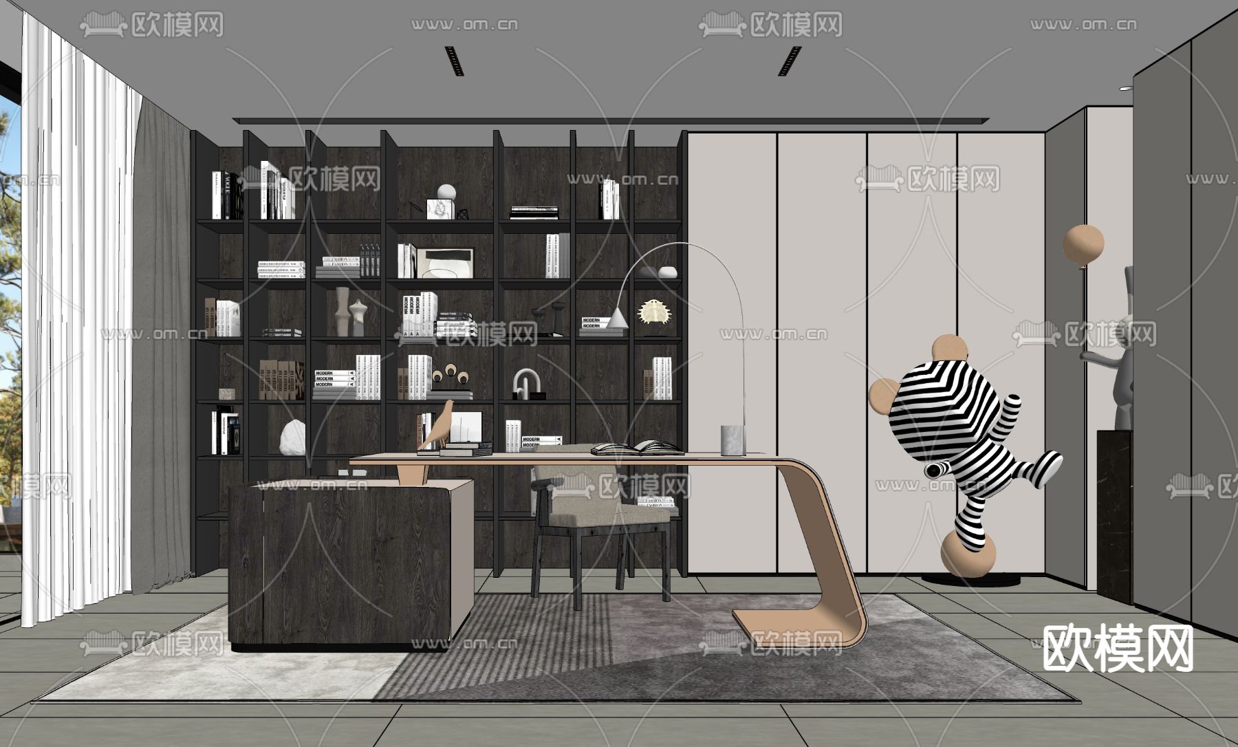 现代书房su模型