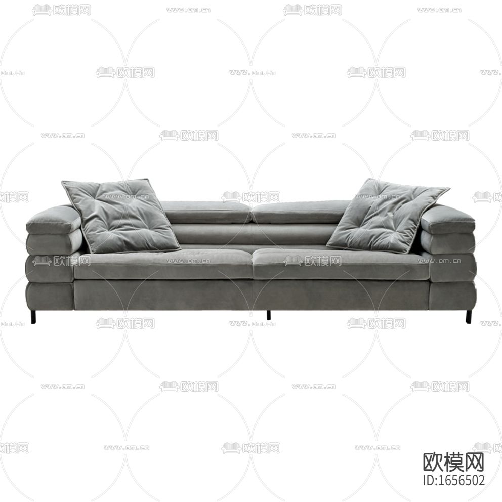 现代简约灰色布艺双人沙发