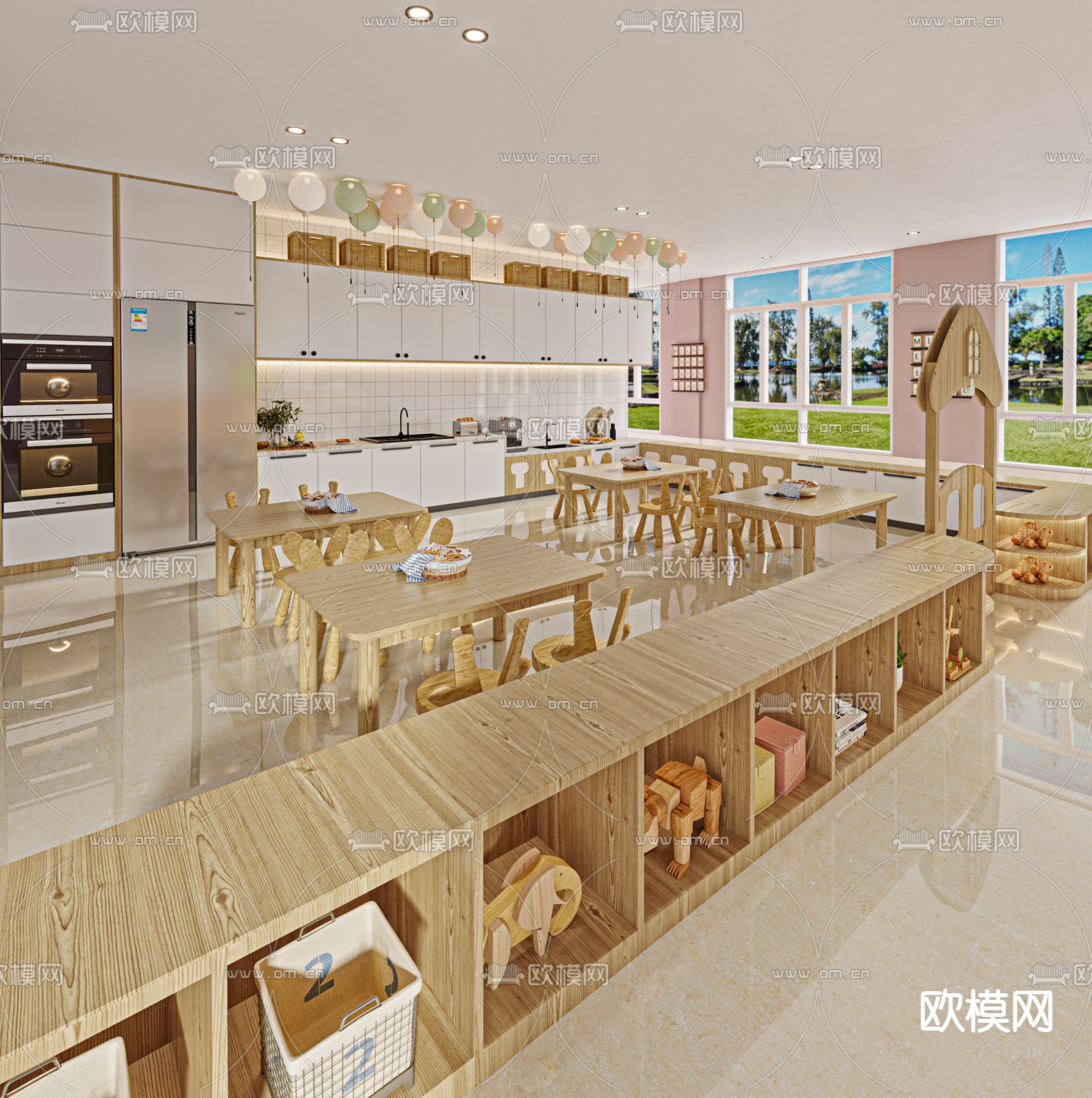 现代幼儿园饭堂3d模型