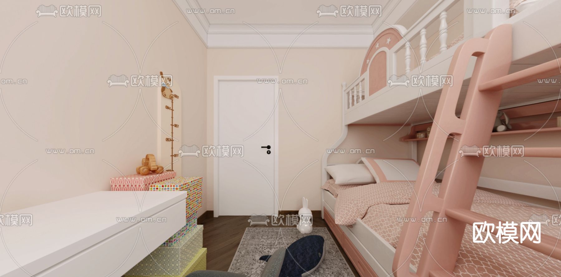 现代上下铺儿童房vr全景3d模型