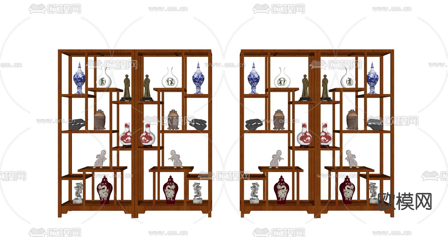 中式古典博古架su模型下载（渲染图2）