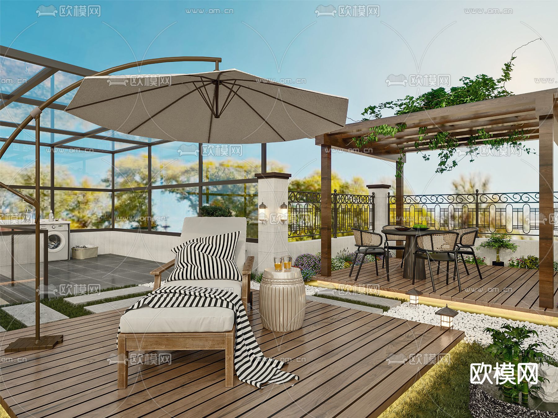 现代别墅休闲庭院3d模型
