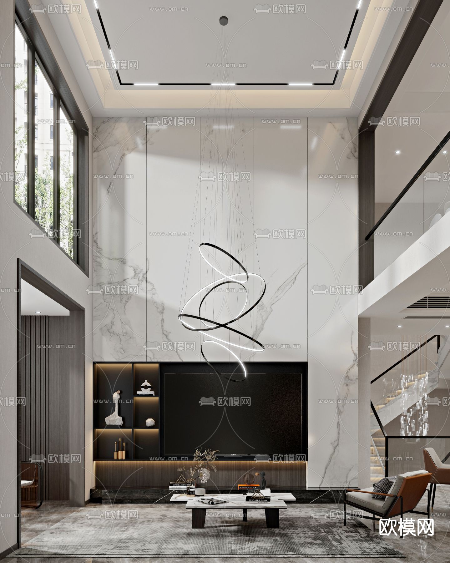 现代别墅客厅餐厅3d模型