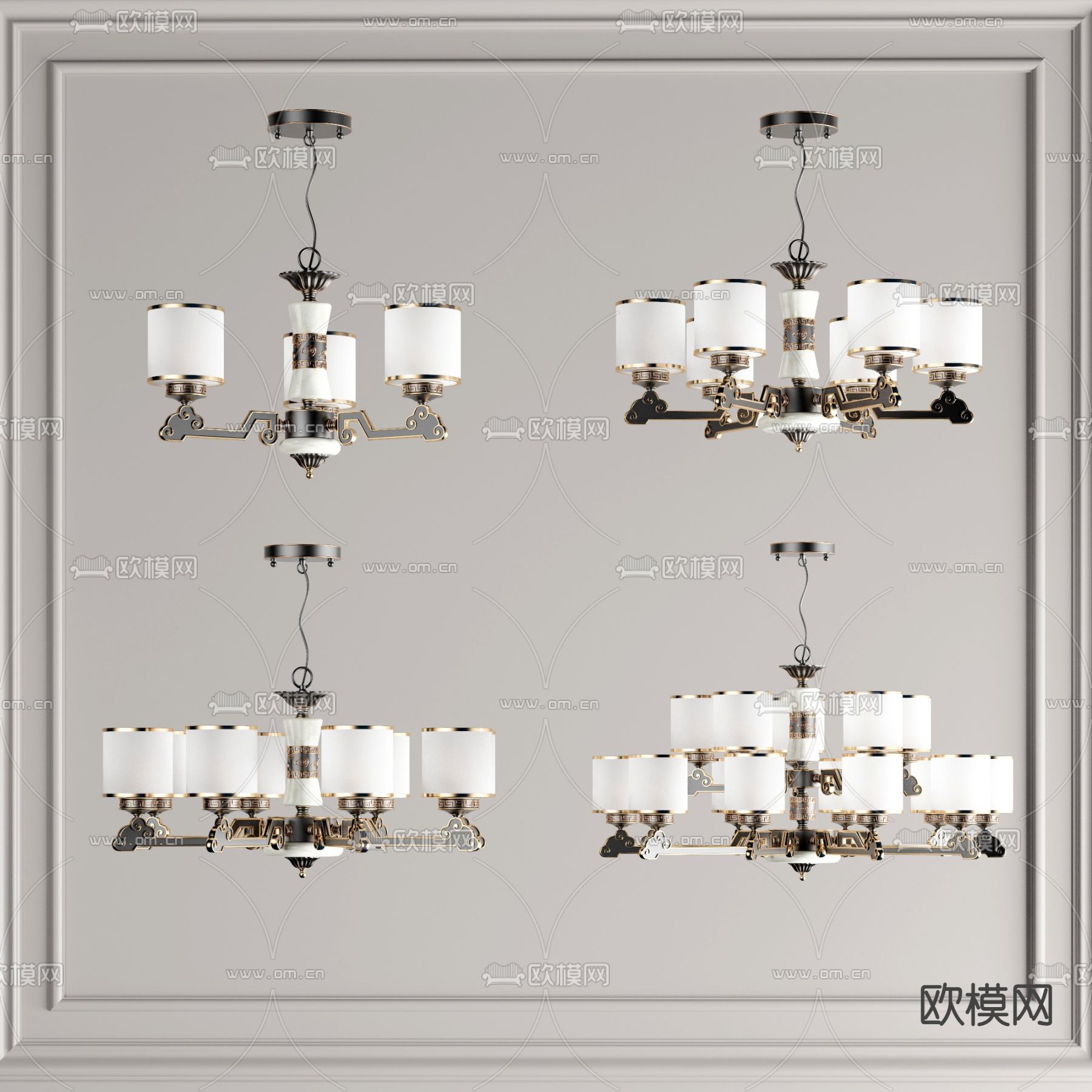 新中式金属多头吊灯3d模型下载