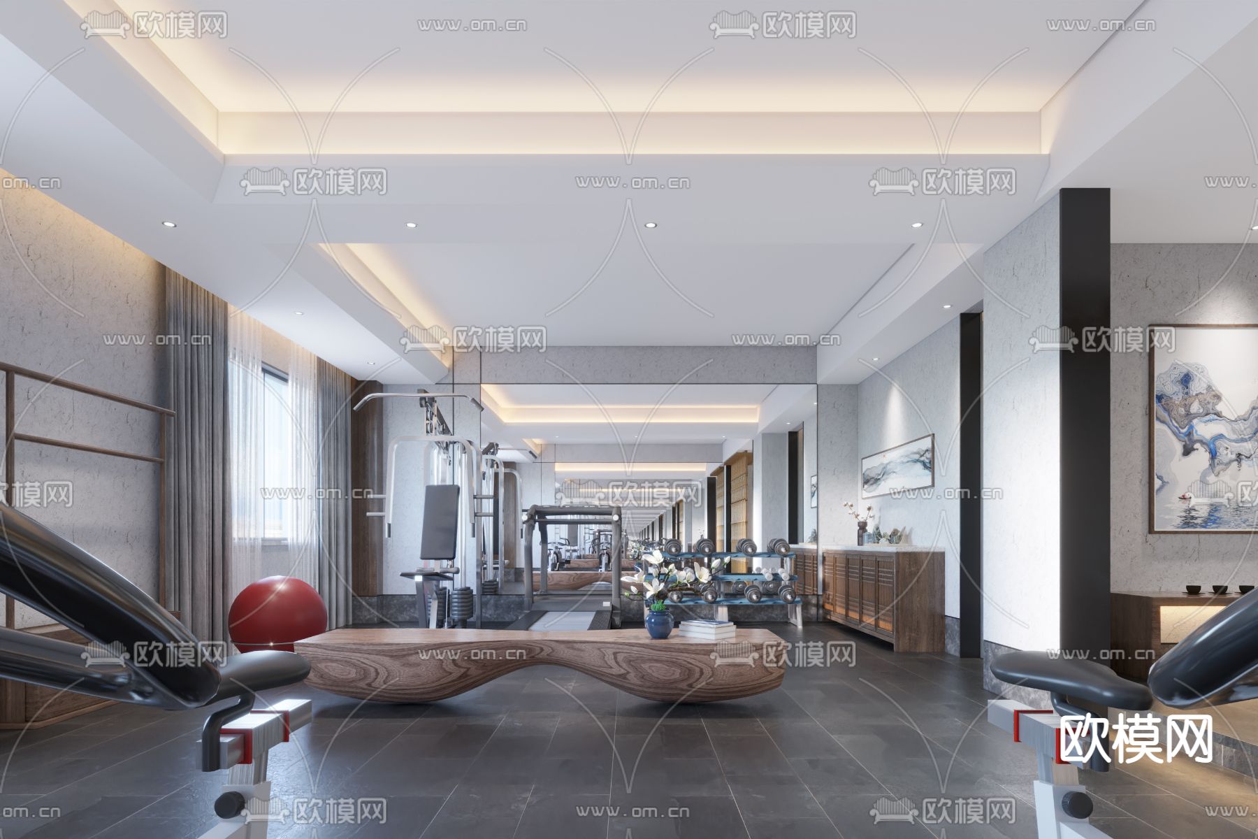 新中式健身房3d模型下载（渲染图2）