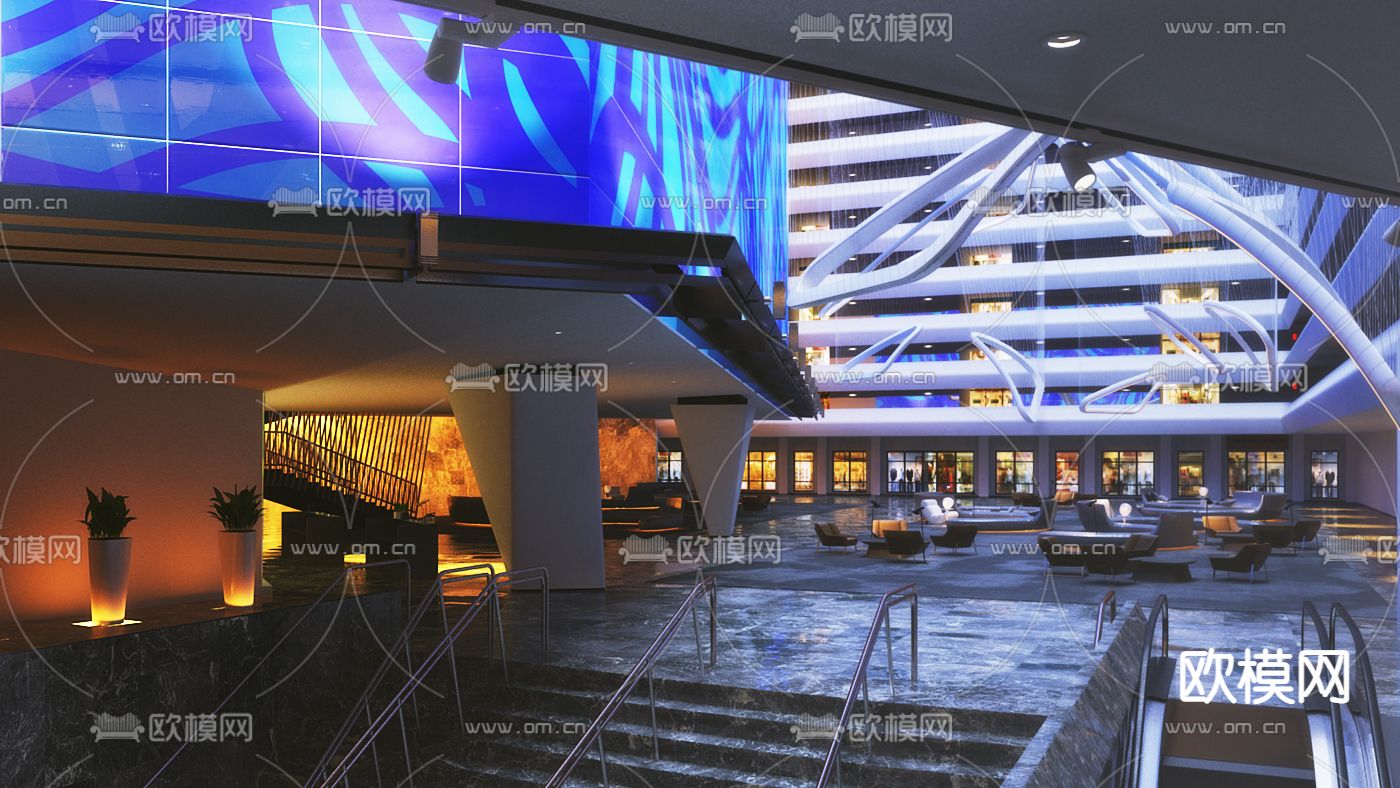 后现代轻奢酒店大堂吧3d模型下载（渲染图2）