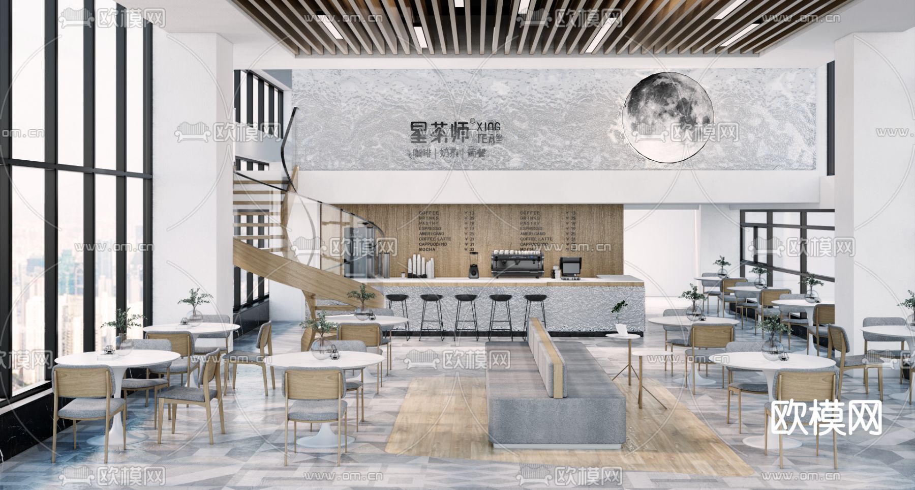 现代奶茶店su模型下载（渲染图1）