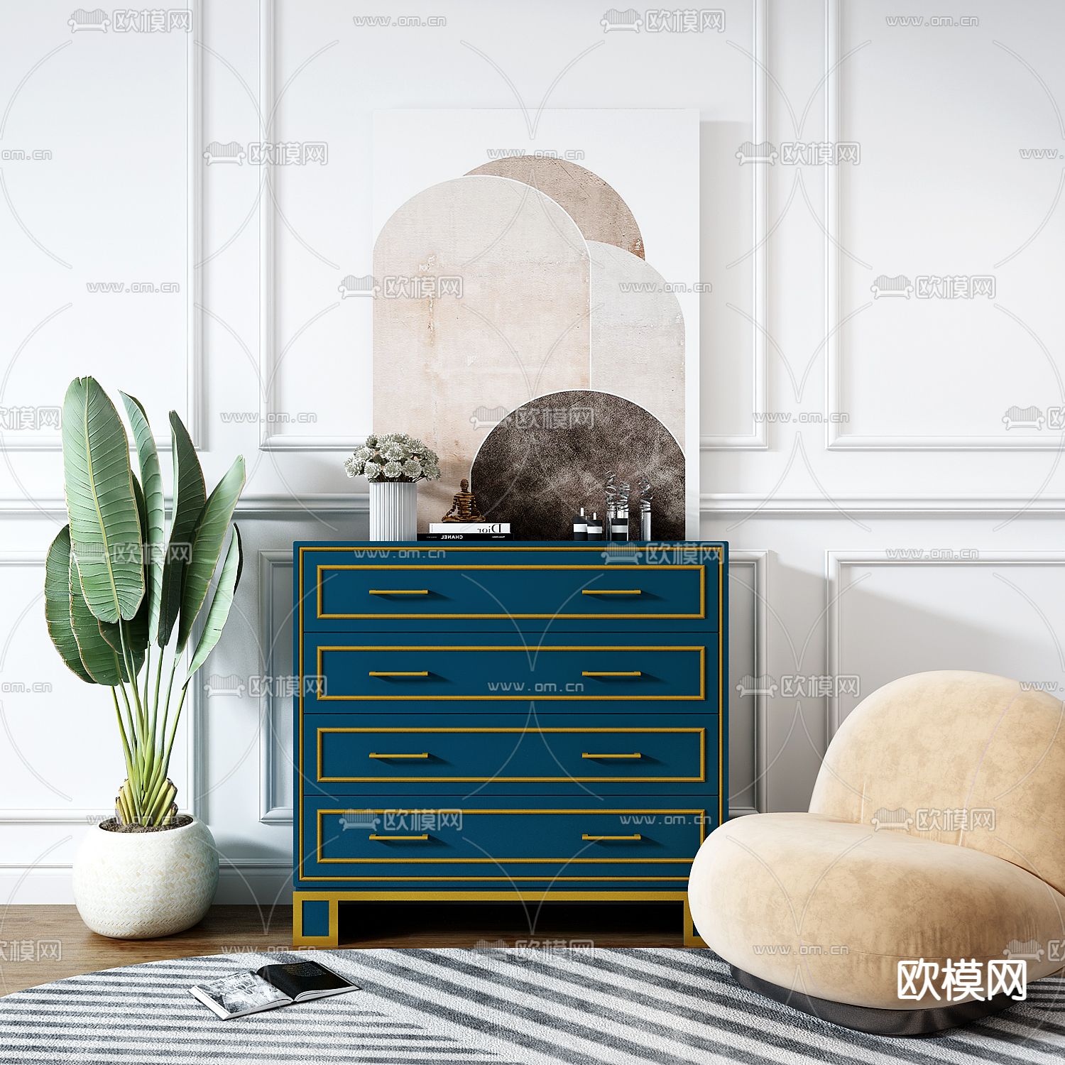 美式边柜3d模型下载