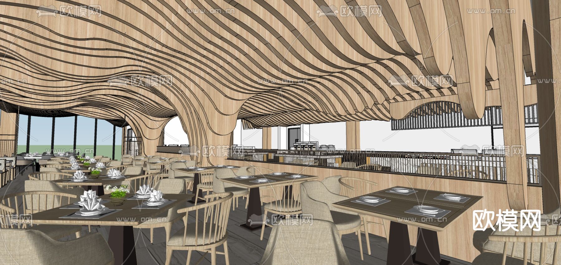 现代曲线切片造型餐饮su模型下载（渲染图2）