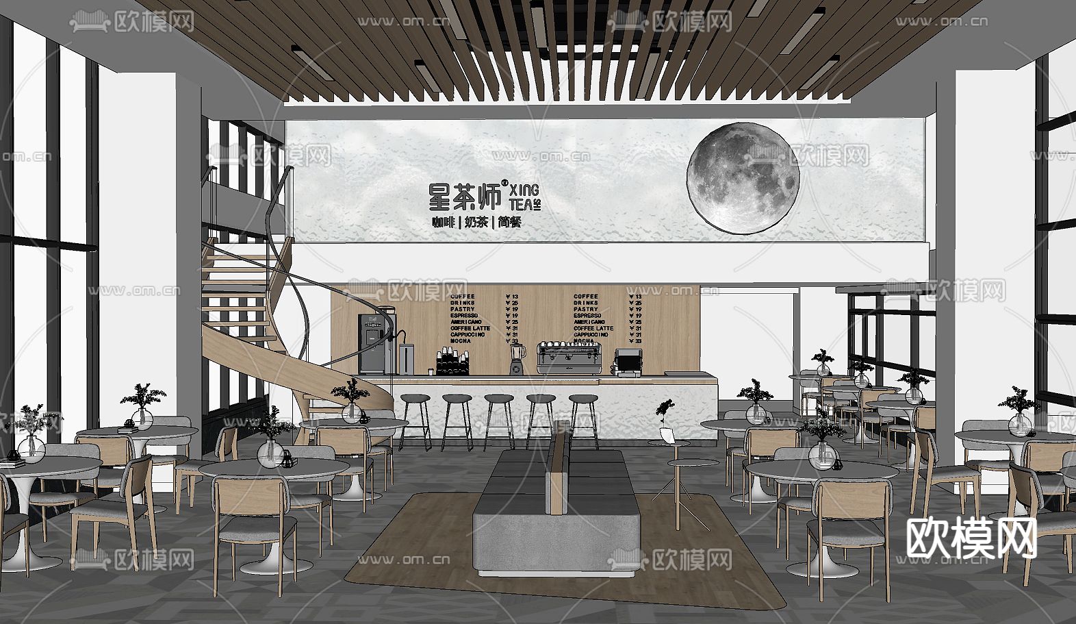 现代奶茶店su模型下载（渲染图3）
