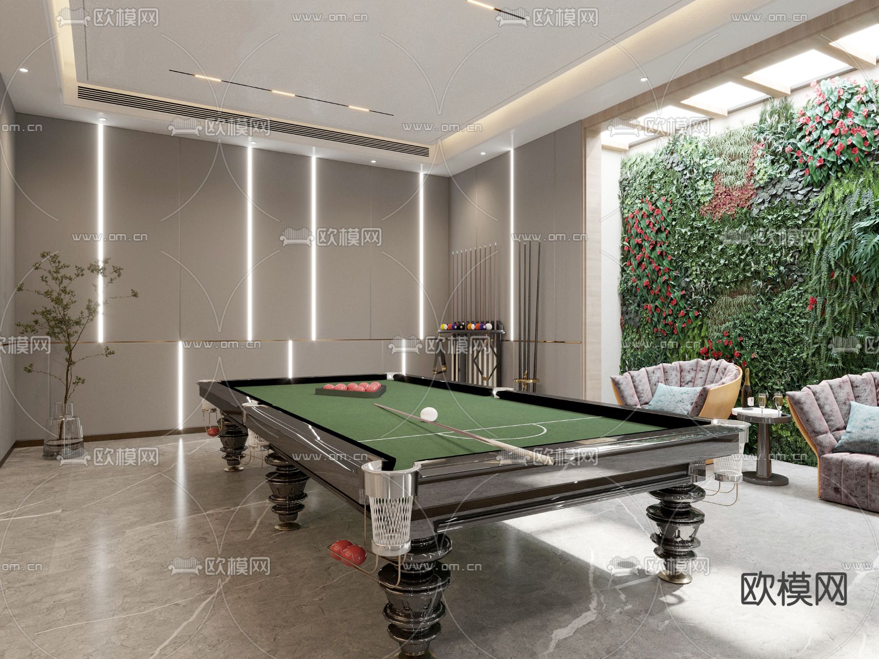 现代地下台球室3d模型下载