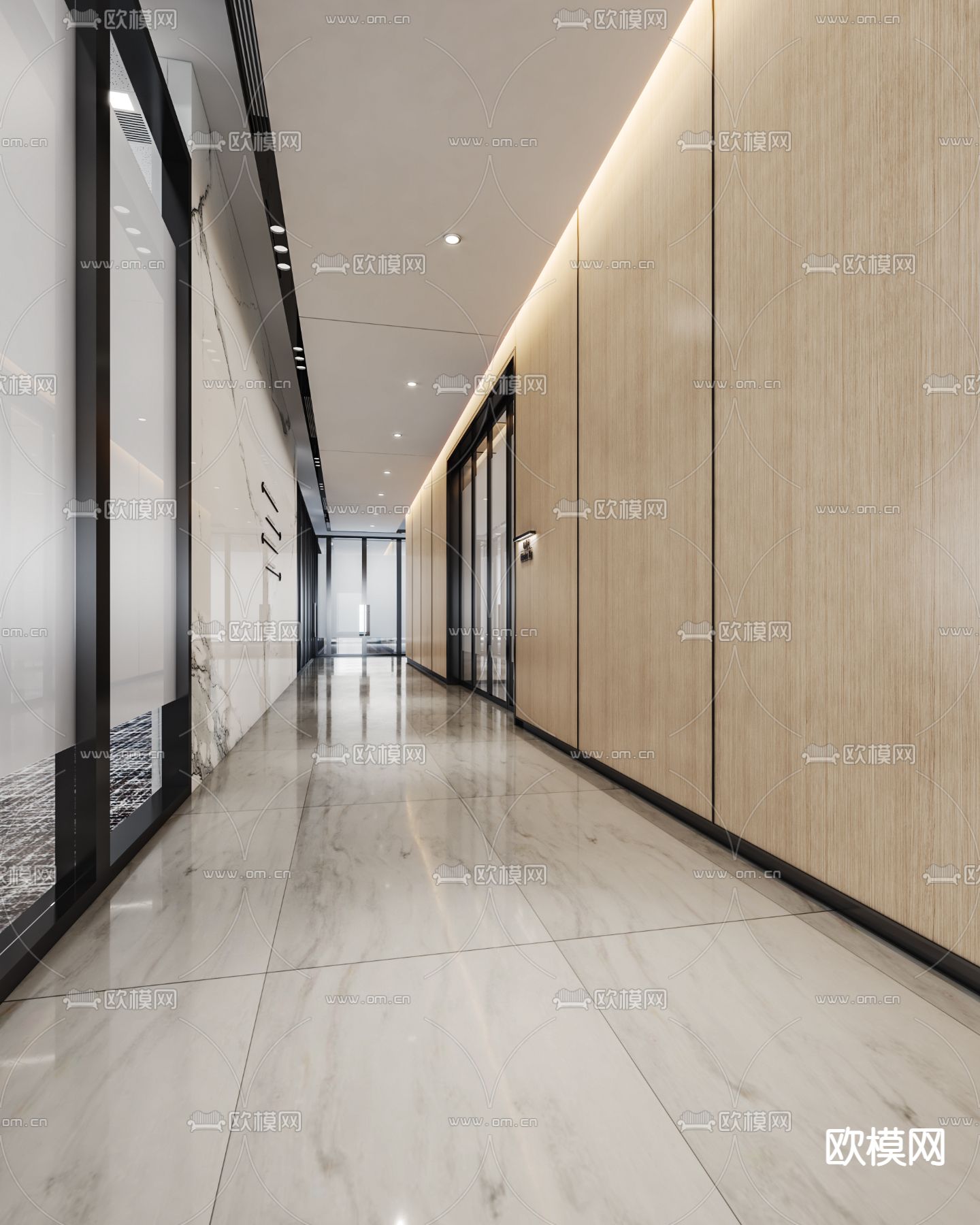 现代电梯厅过道公共卫生间3d模型下载（渲染图2）