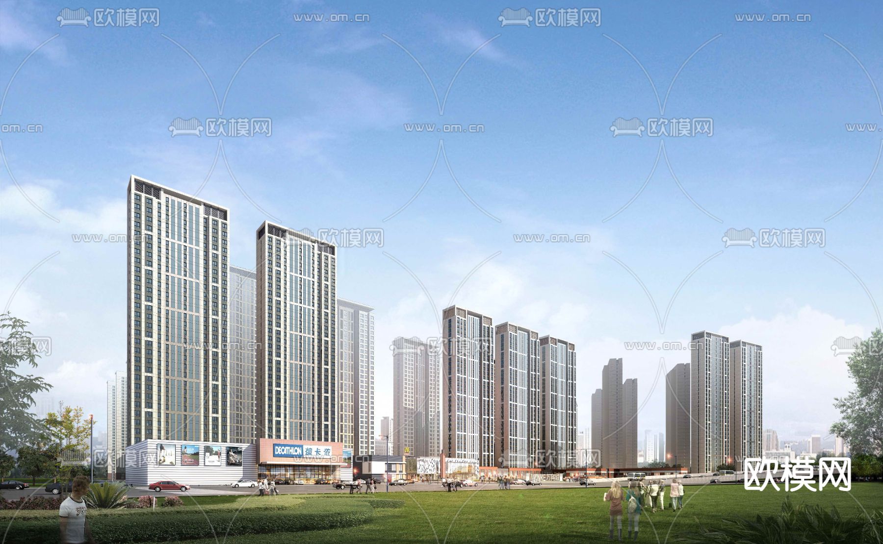 现代高层住宅小区外观3d模型下载