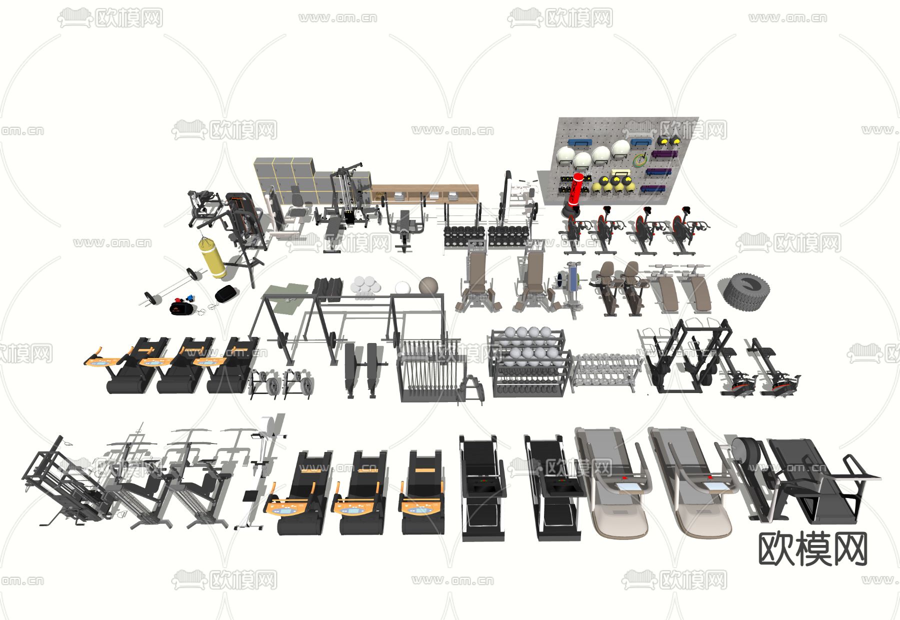 现代健身器材su模型下载（渲染图1）