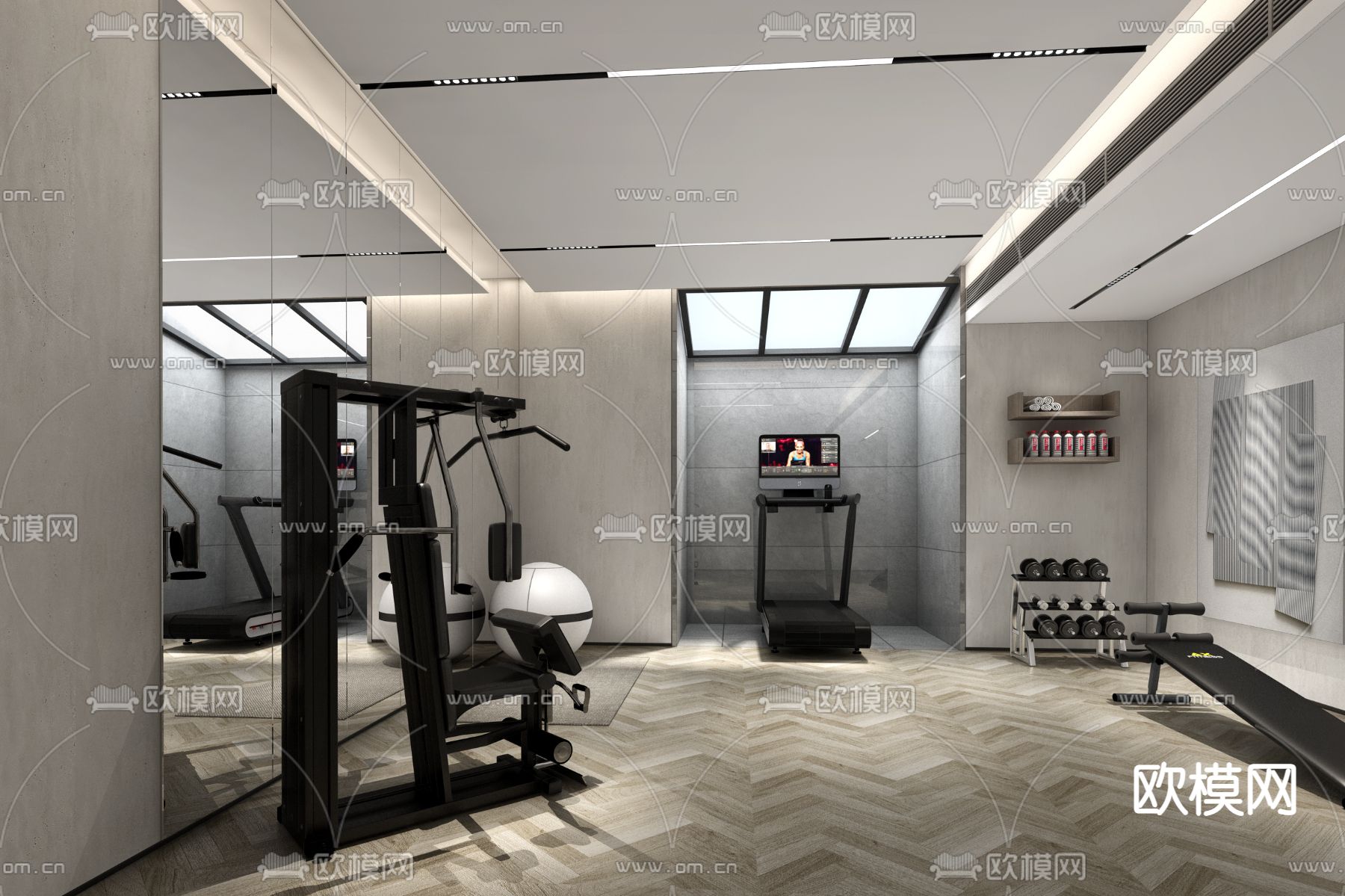 现代健身房免费3d模型下载