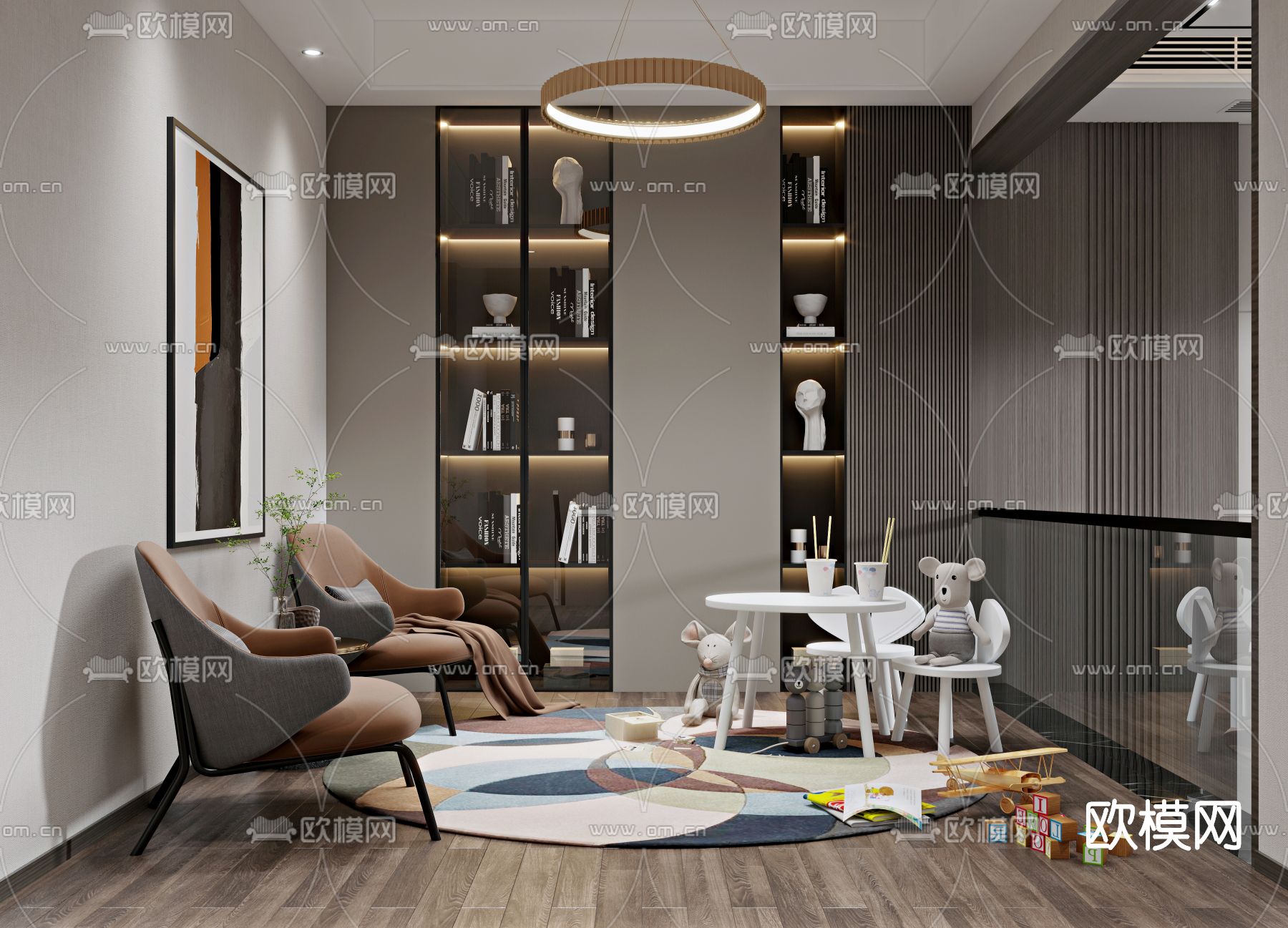 现代别墅客厅餐厅3d模型