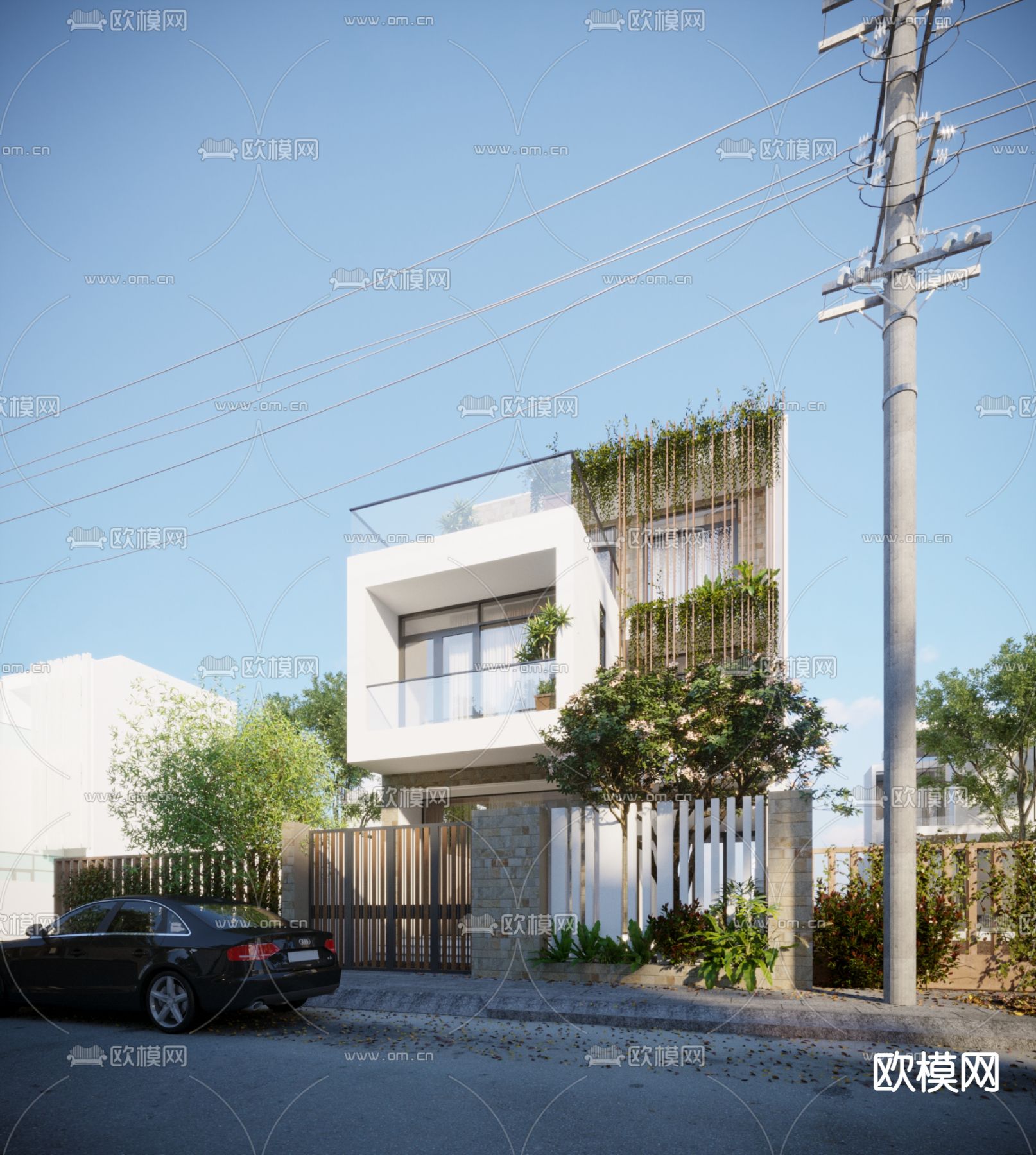 现代别墅外观3d模型下载（渲染图1）