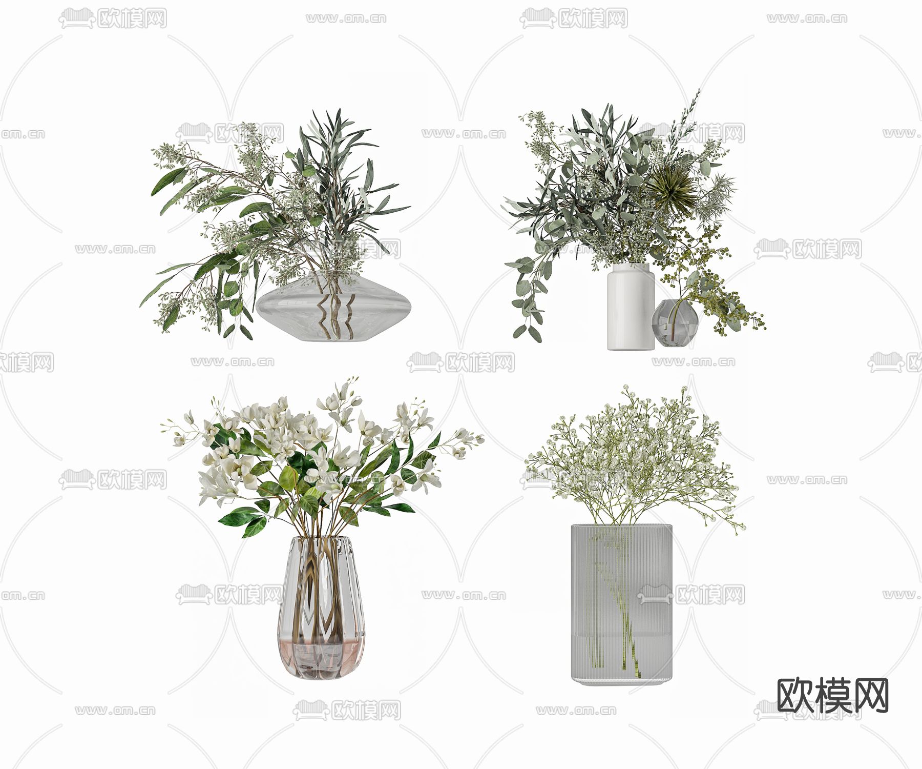 现代插花花瓶花艺3d模型下载