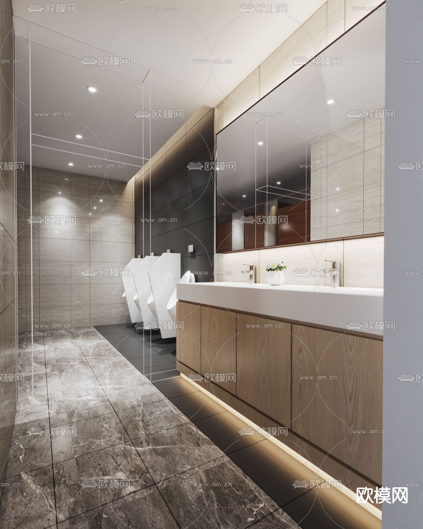 现代电梯厅过道公共卫生间3d模型下载（渲染图3）