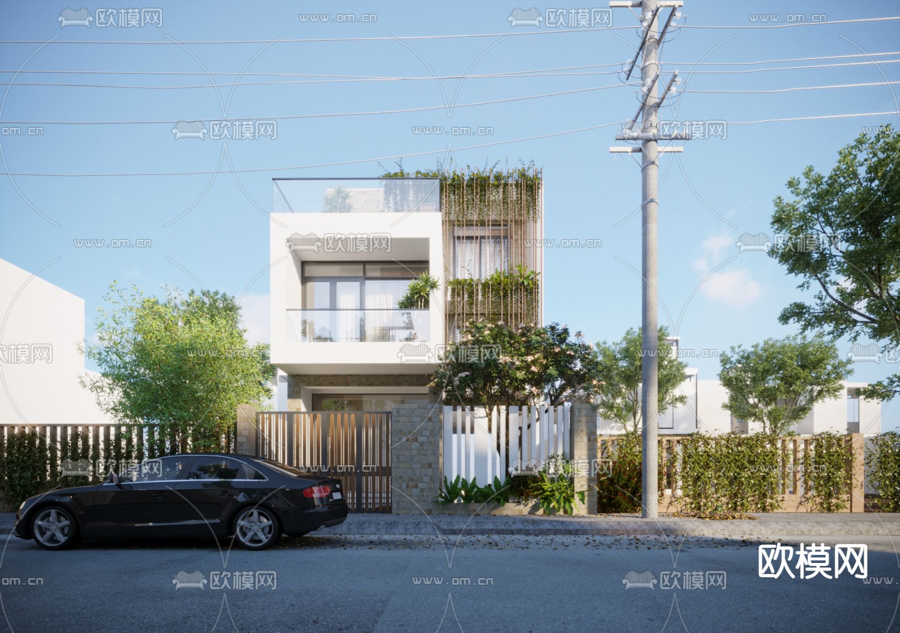 现代别墅外观3d模型下载（渲染图2）