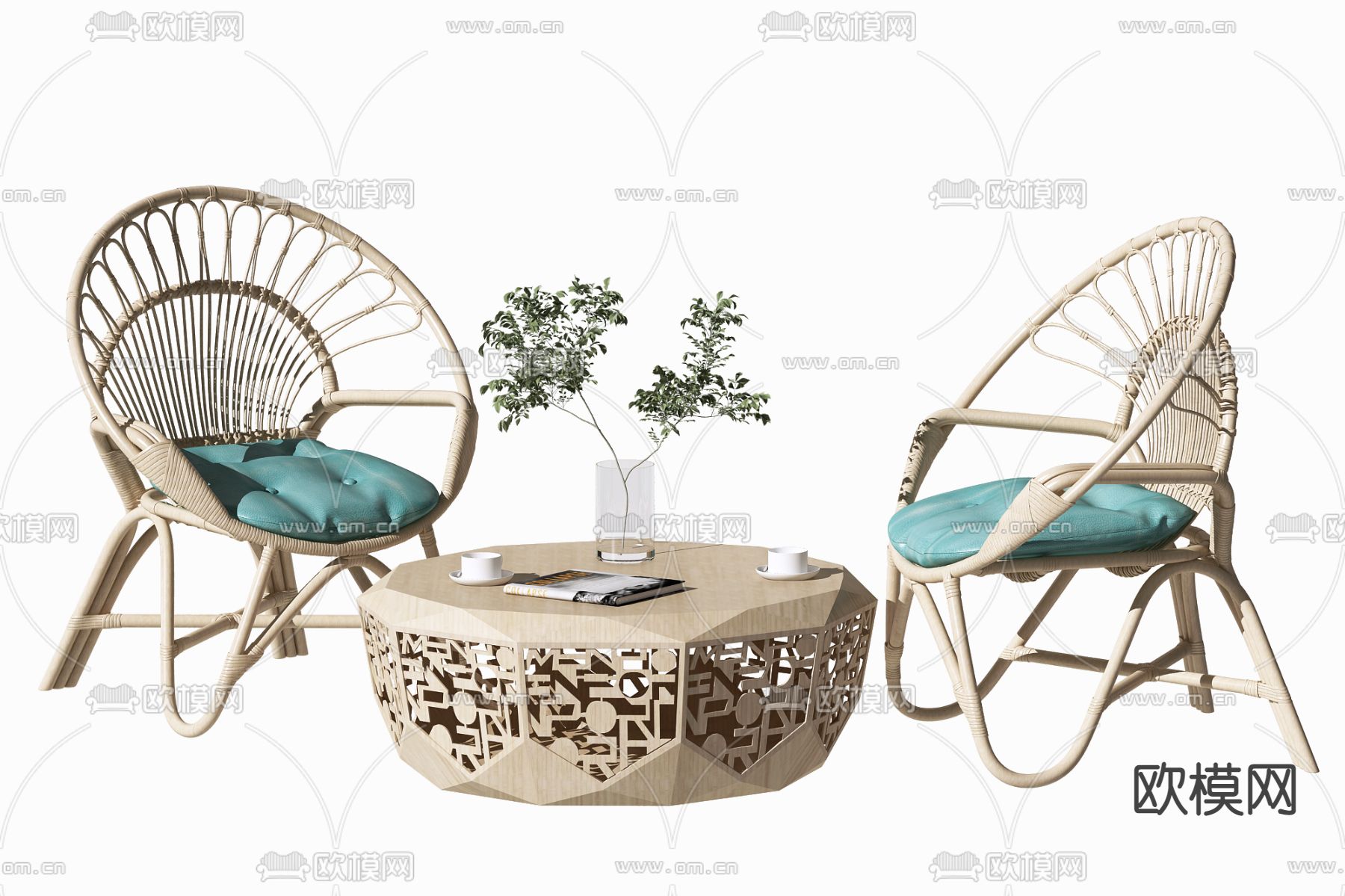 北欧藤编户外休闲椅3d模型下载