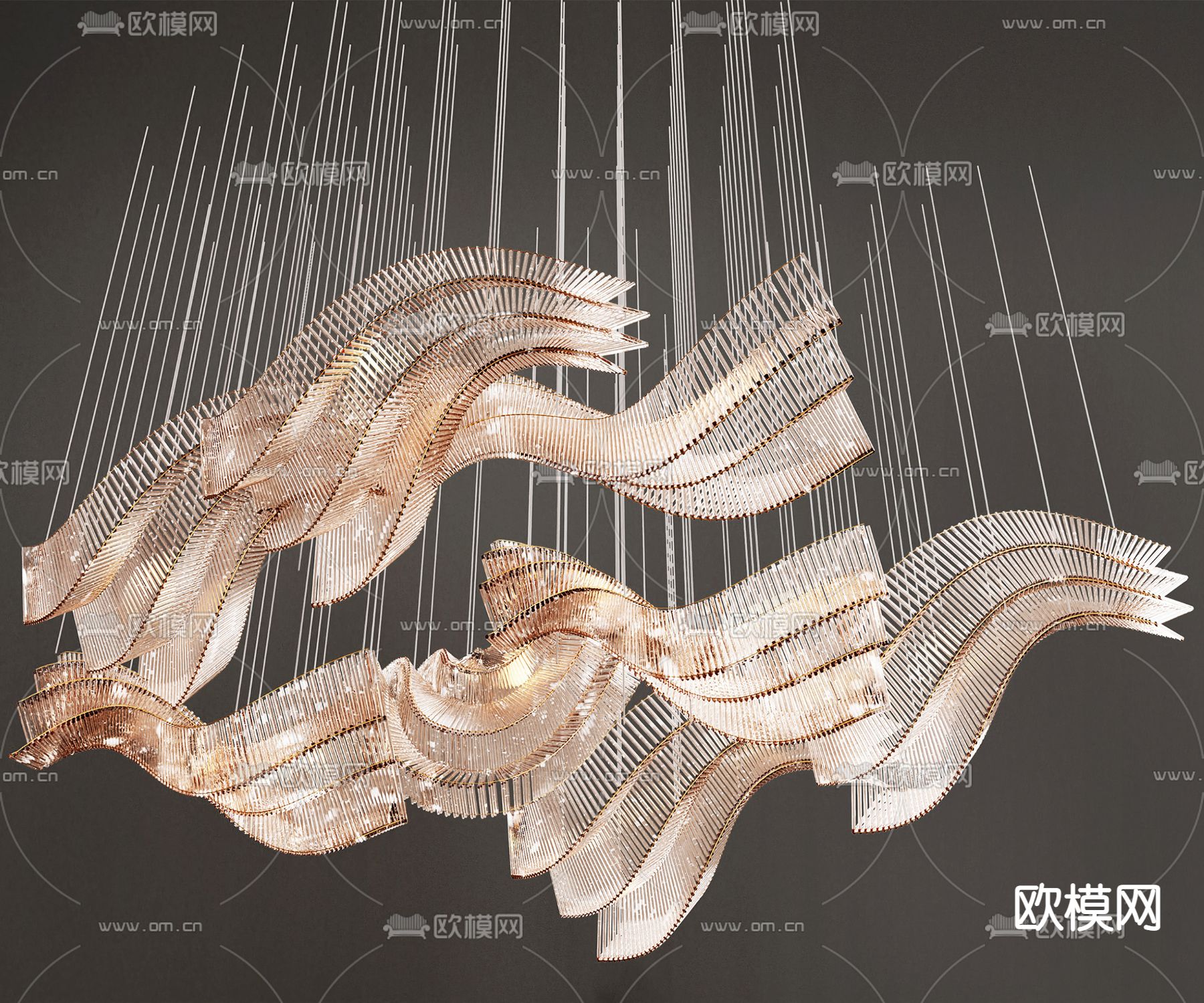 现代曲面水晶装饰吊灯3d模型下载