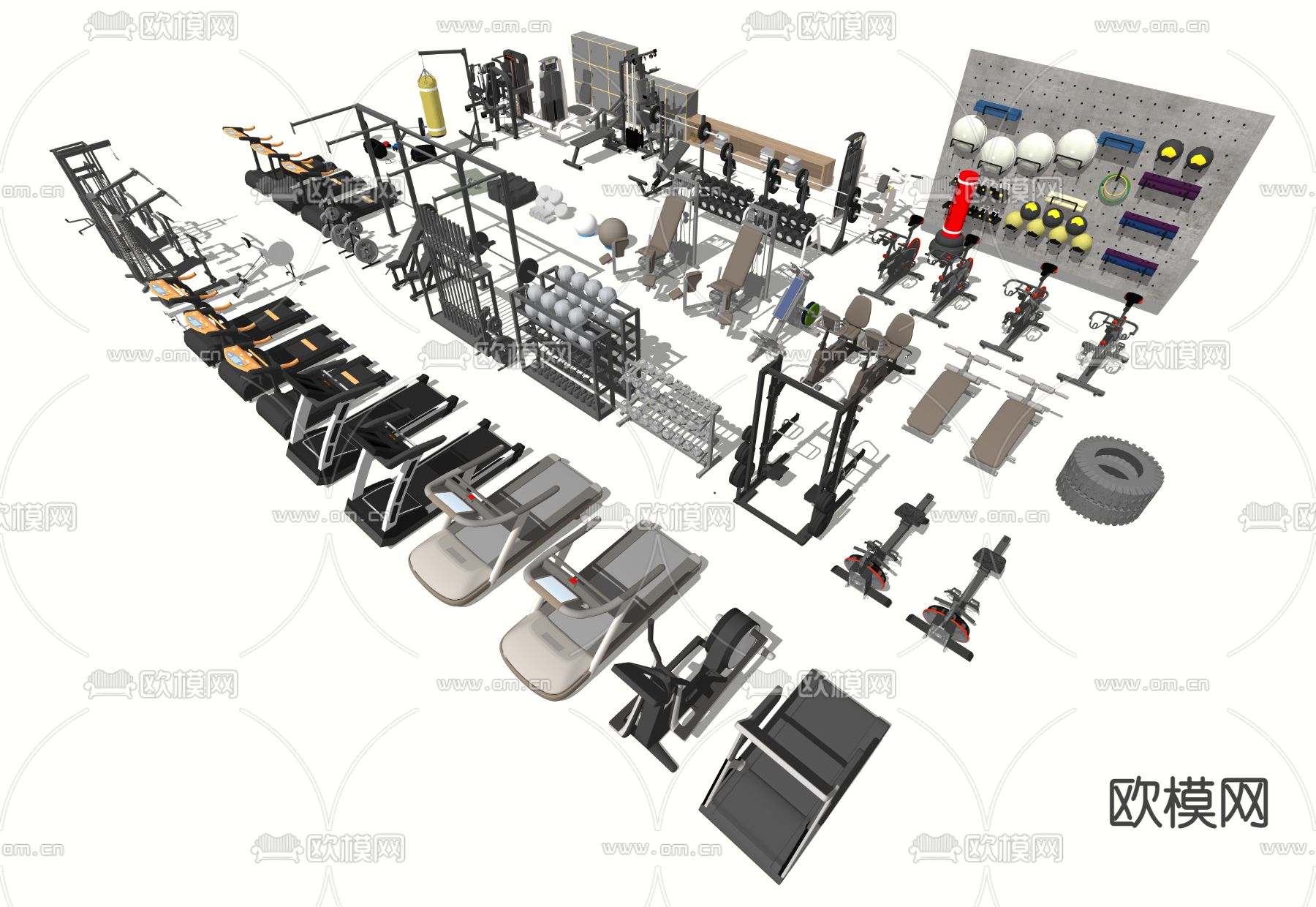 现代健身器材su模型下载（渲染图2）