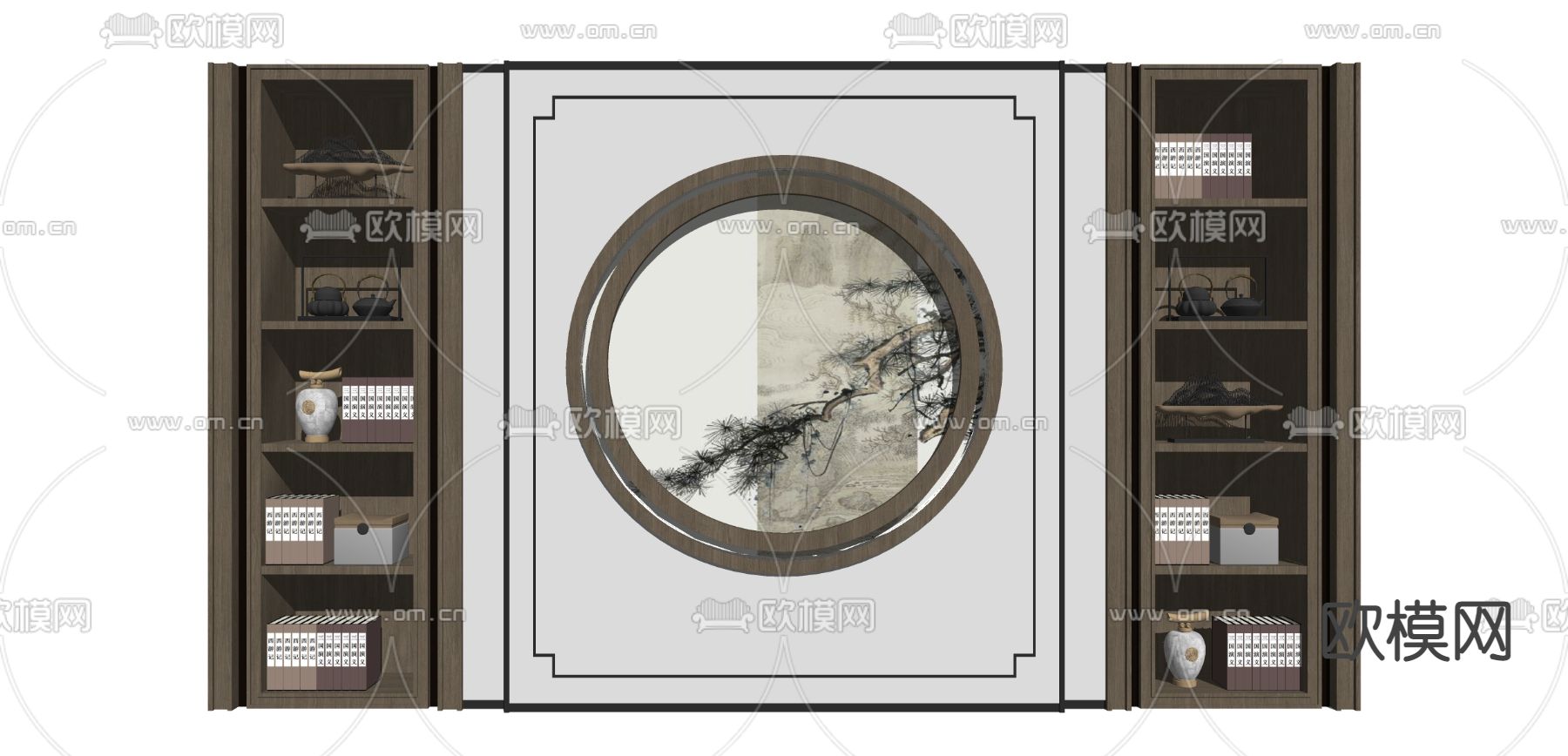 新中式实木书柜su模型下载