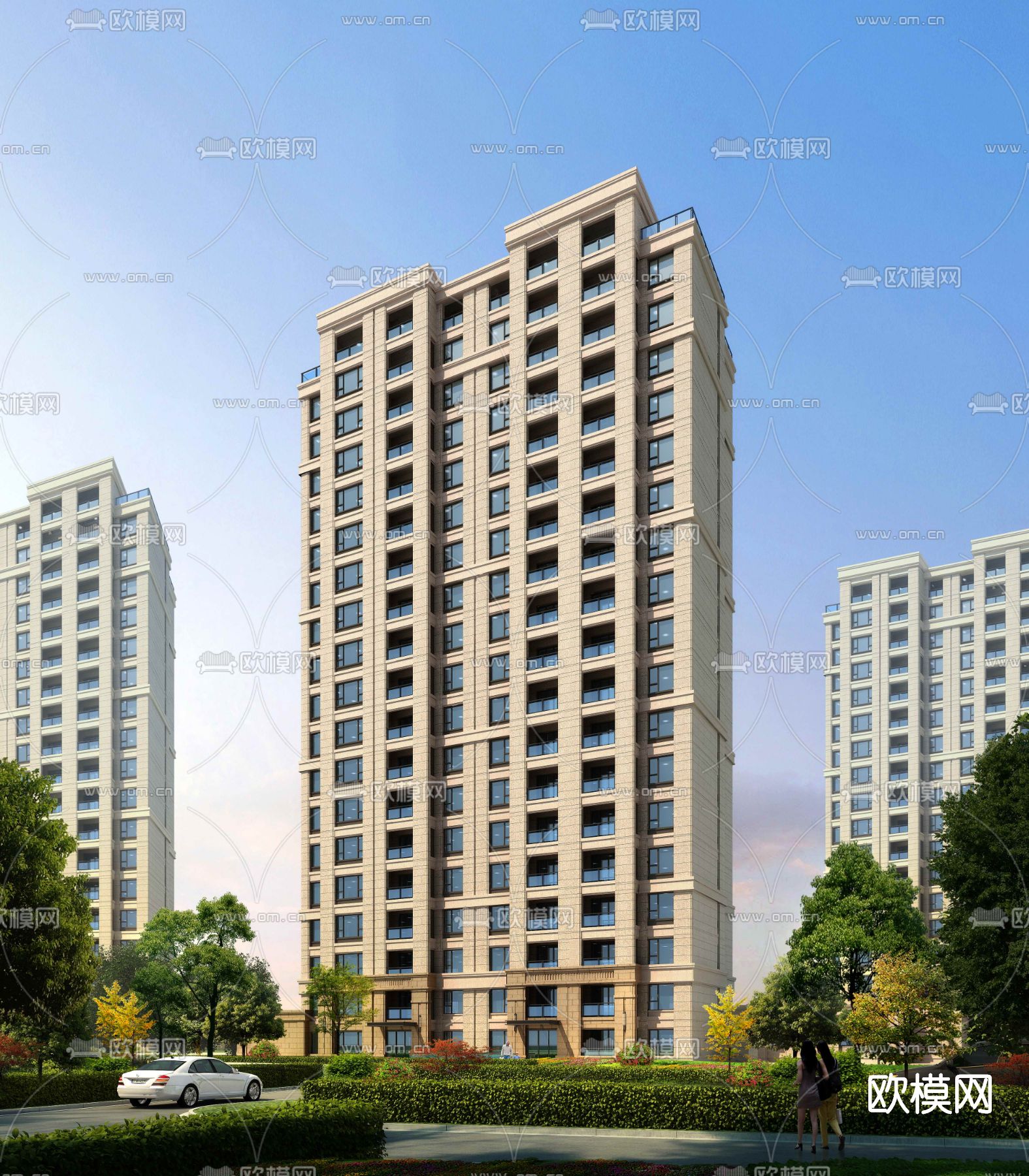 现代高层住宅建筑外观3d模型下载