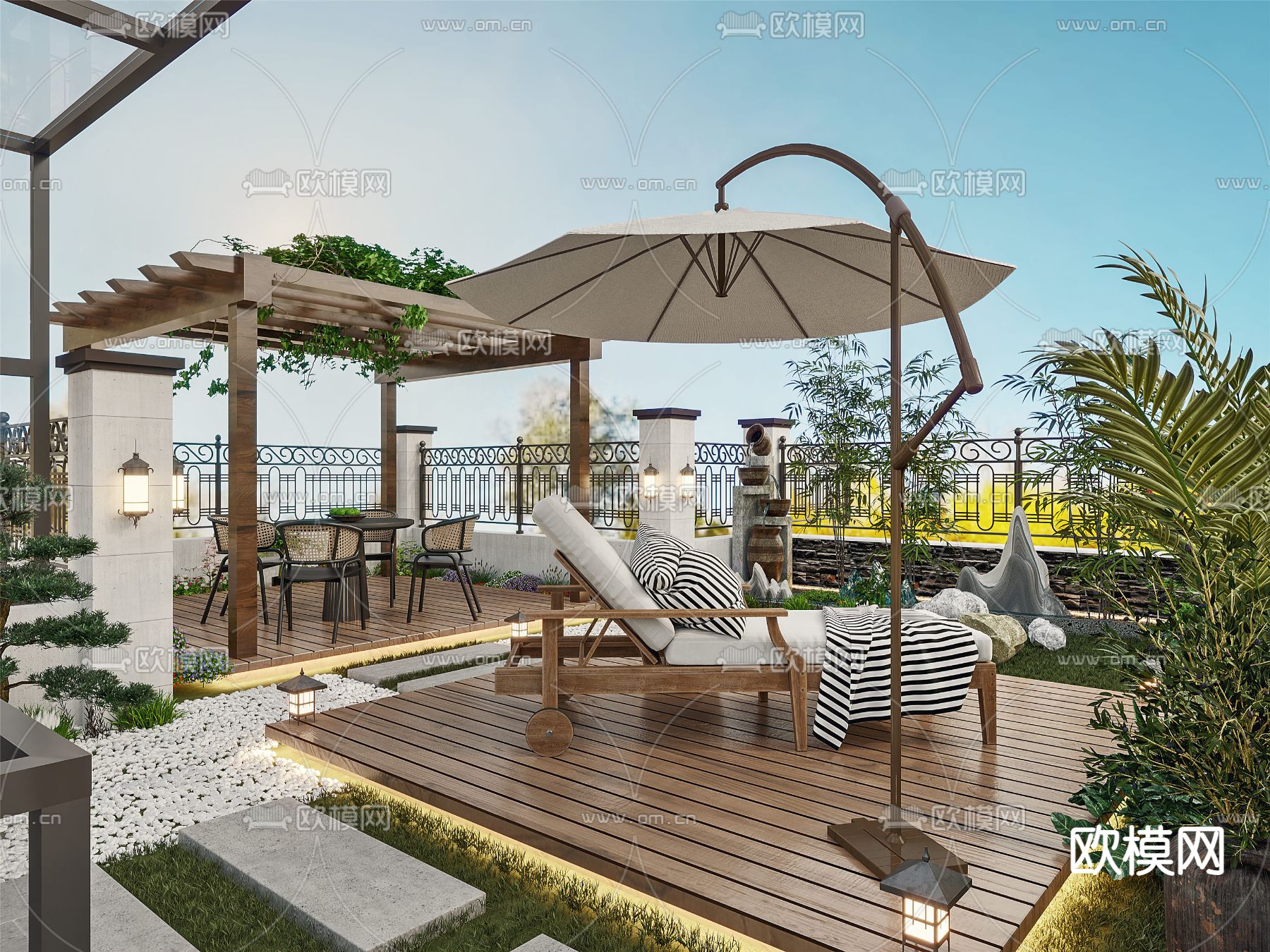 现代别墅休闲庭院3d模型