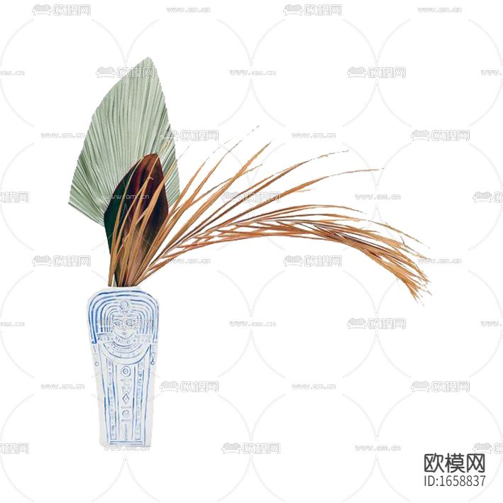 北欧创意蓝白色人像纹理陶瓷花瓶摆放花艺