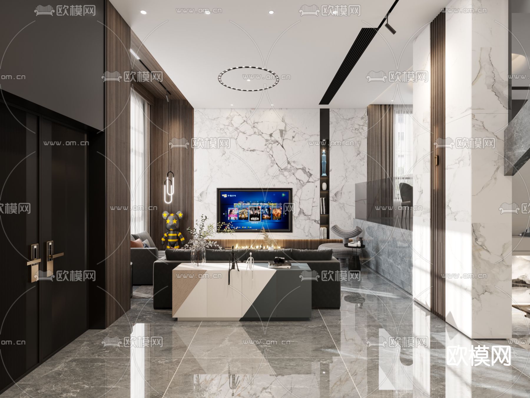 现代轻奢跃式客厅3d模型