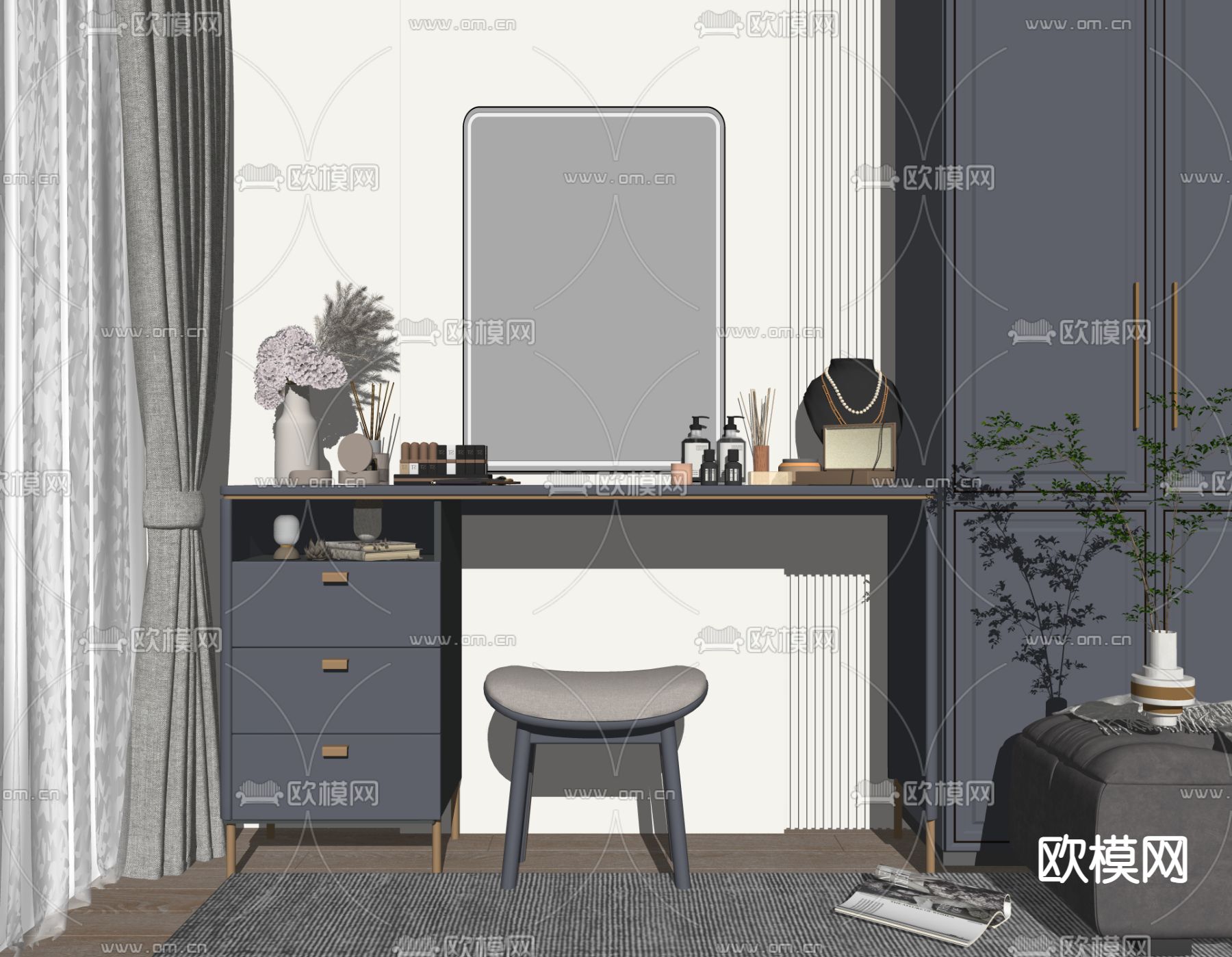 现代轻奢梳妆台su模型下载