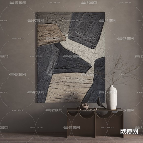 侘寂抽象装饰画3d模型下载