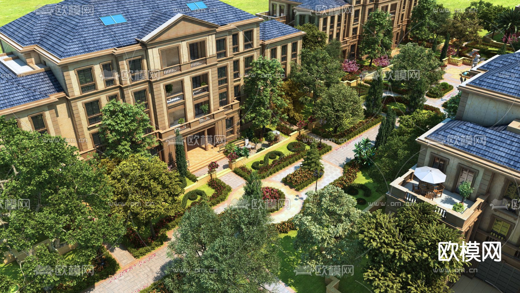 简欧住宅区园林景观3d模型下载