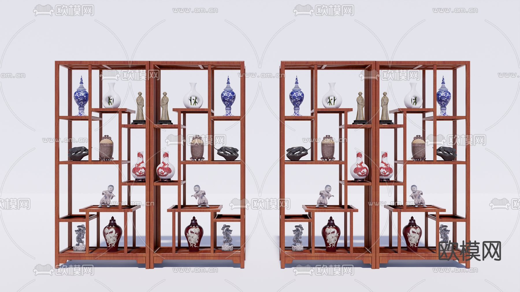 中式古典博古架su模型下载（渲染图1）