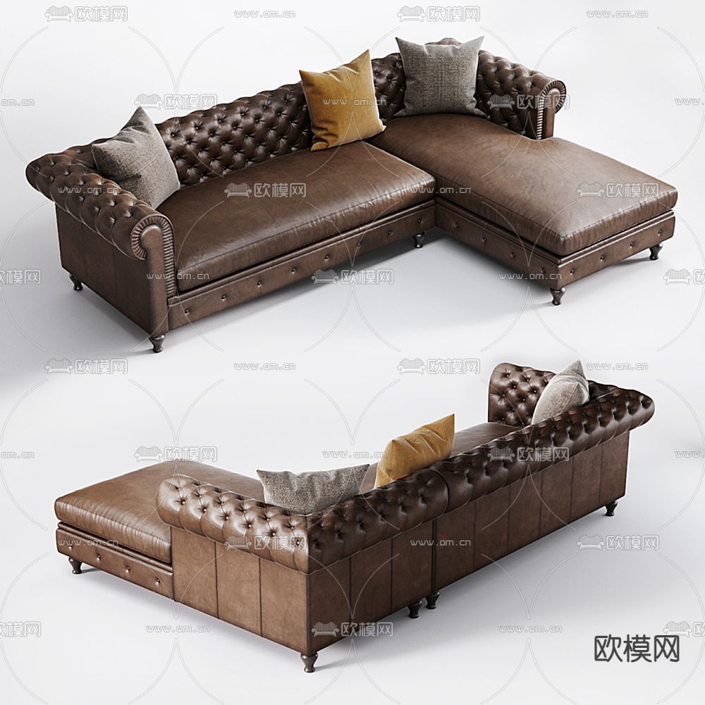 欧式皮革转角沙发3d模型下载（渲染图2）