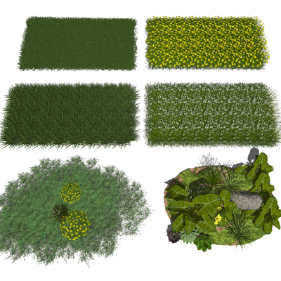  现代花草植被su模型 