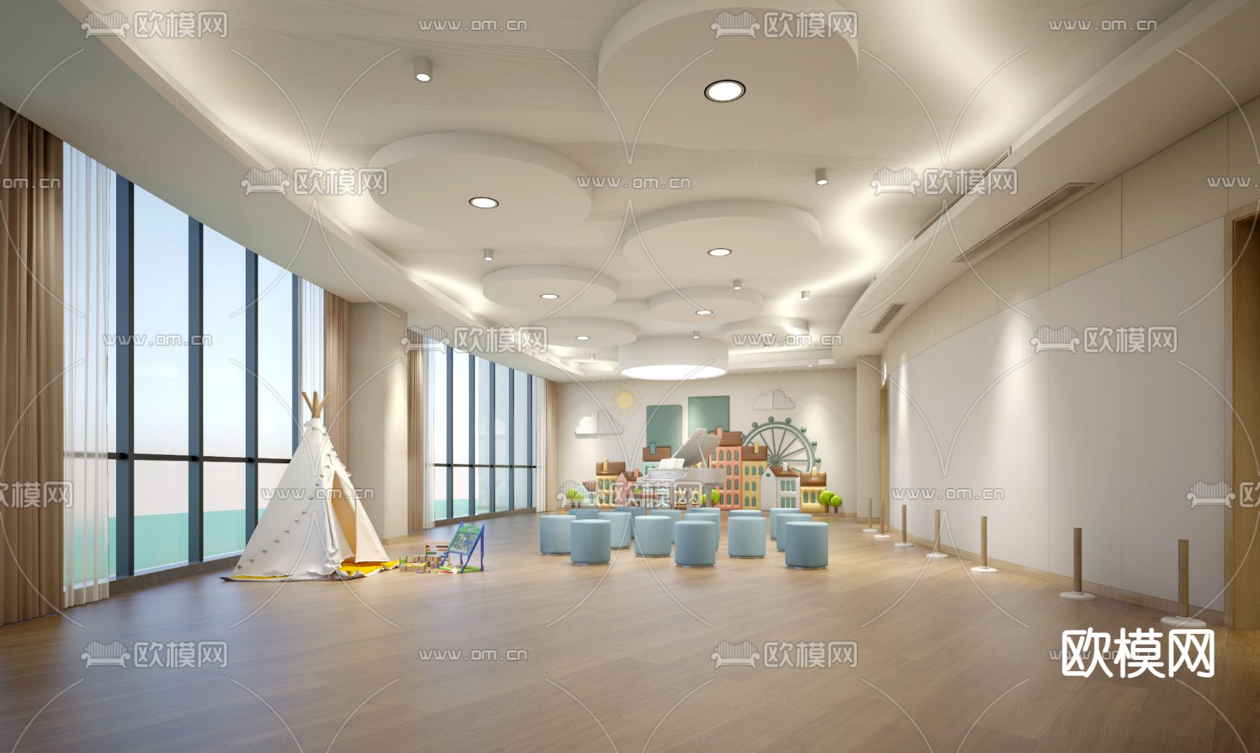 现代舞蹈室免费3d模型下载（渲染图2）