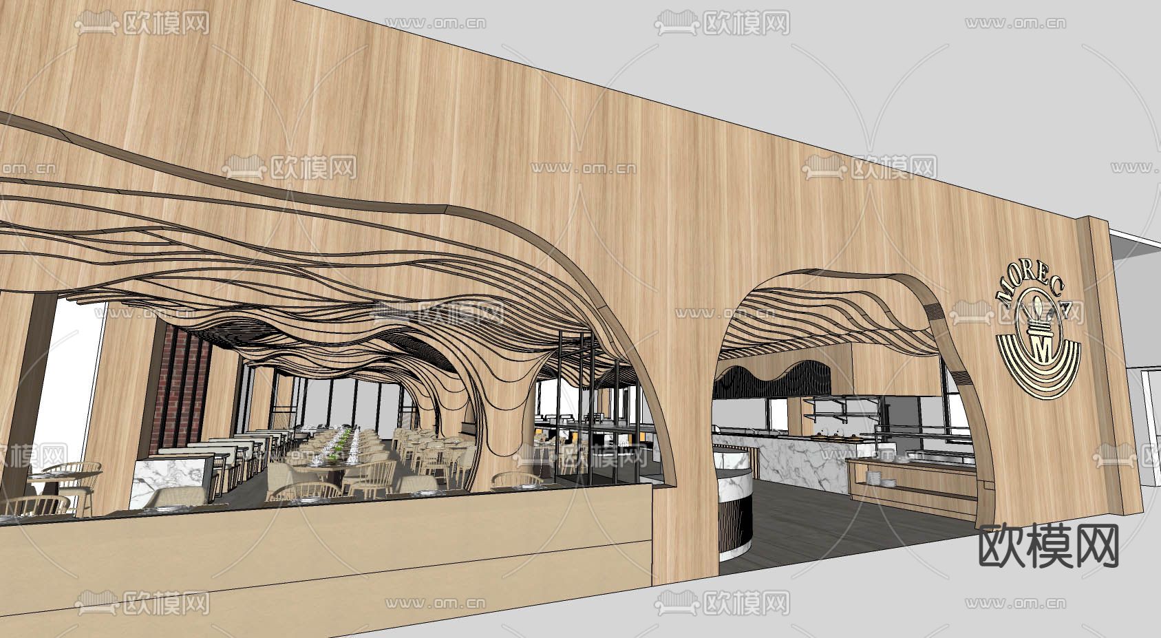 现代曲线切片造型餐饮su模型下载（渲染图1）