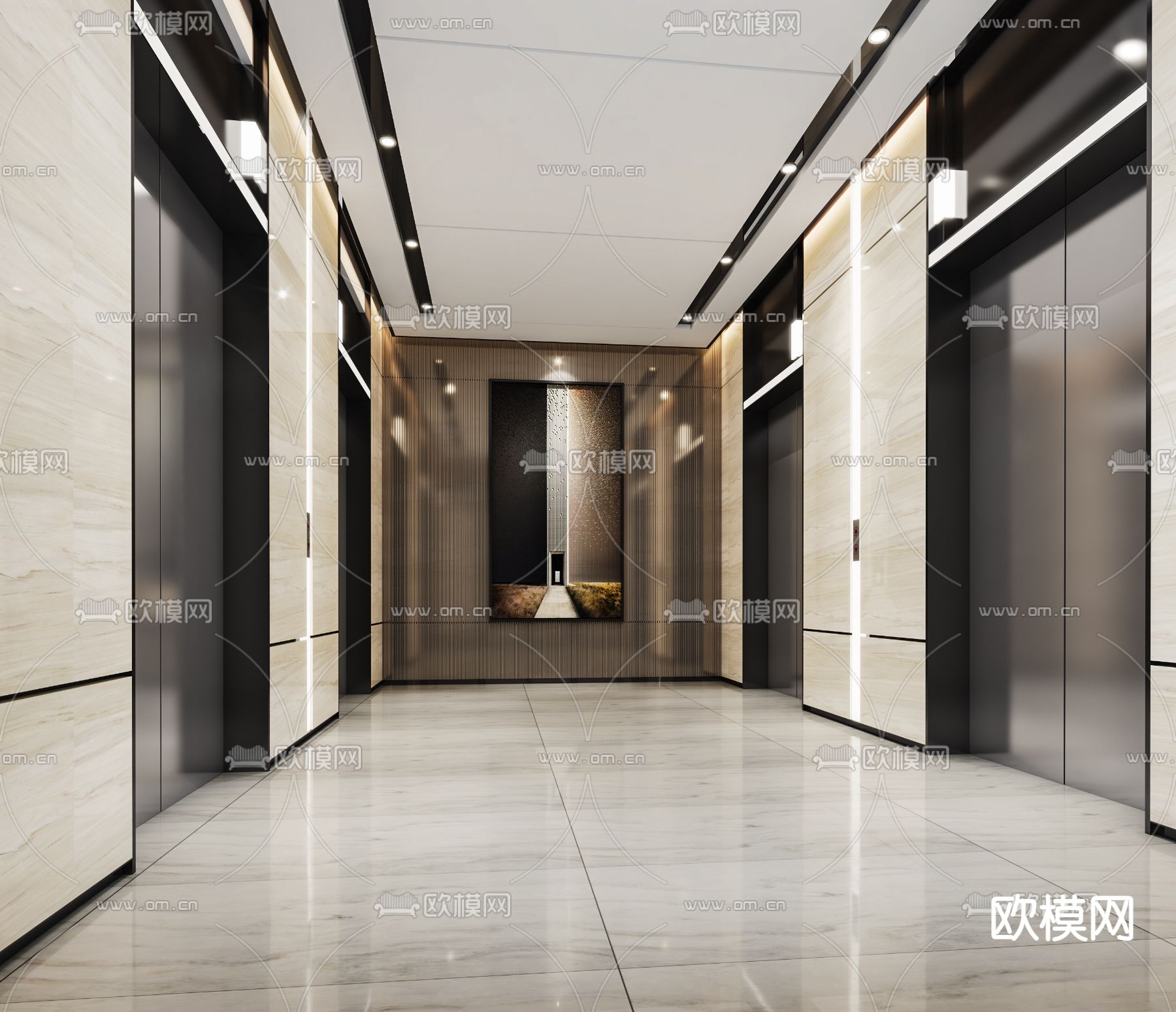 现代电梯厅过道公共卫生间3d模型下载（渲染图1）