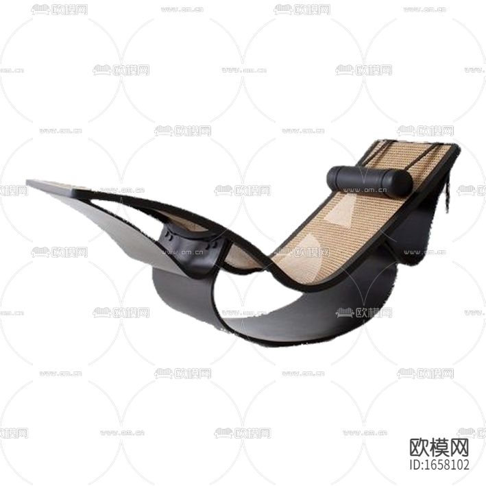 北欧简约细线实木藤编躺椅摇摇椅