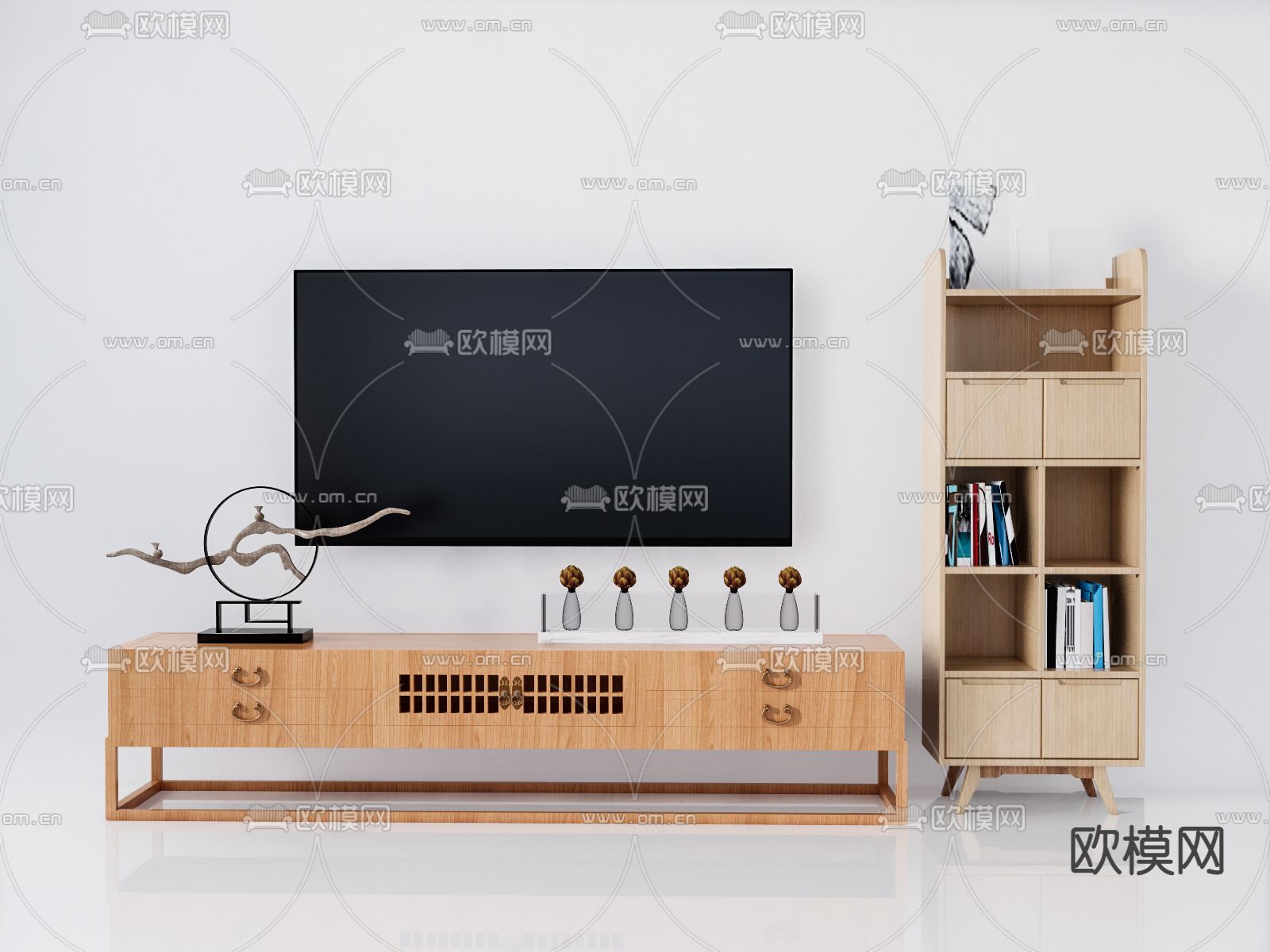 日式实木电视柜边柜su模型下载