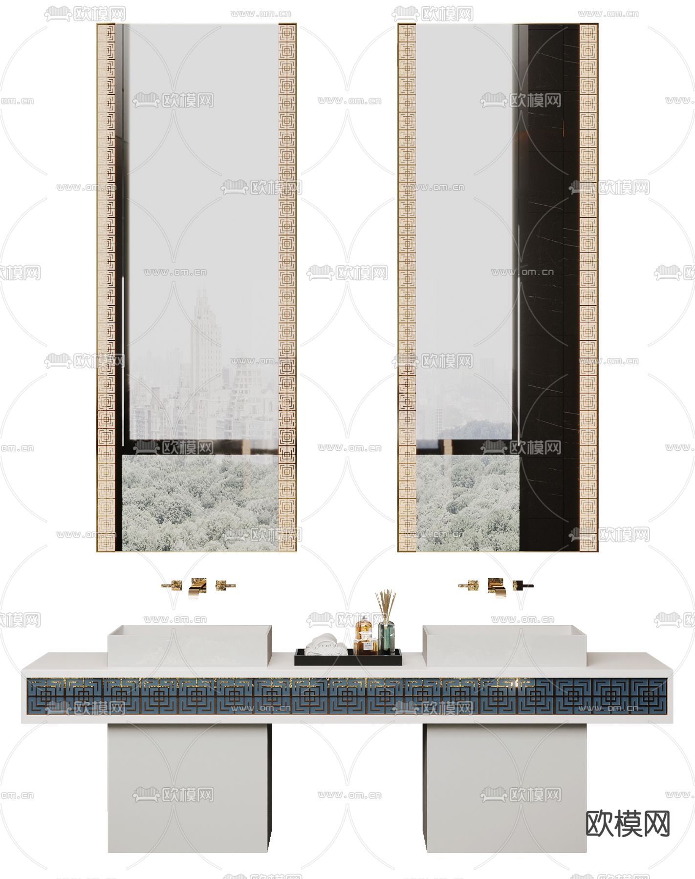 新中式双盆洗手台3d模型下载